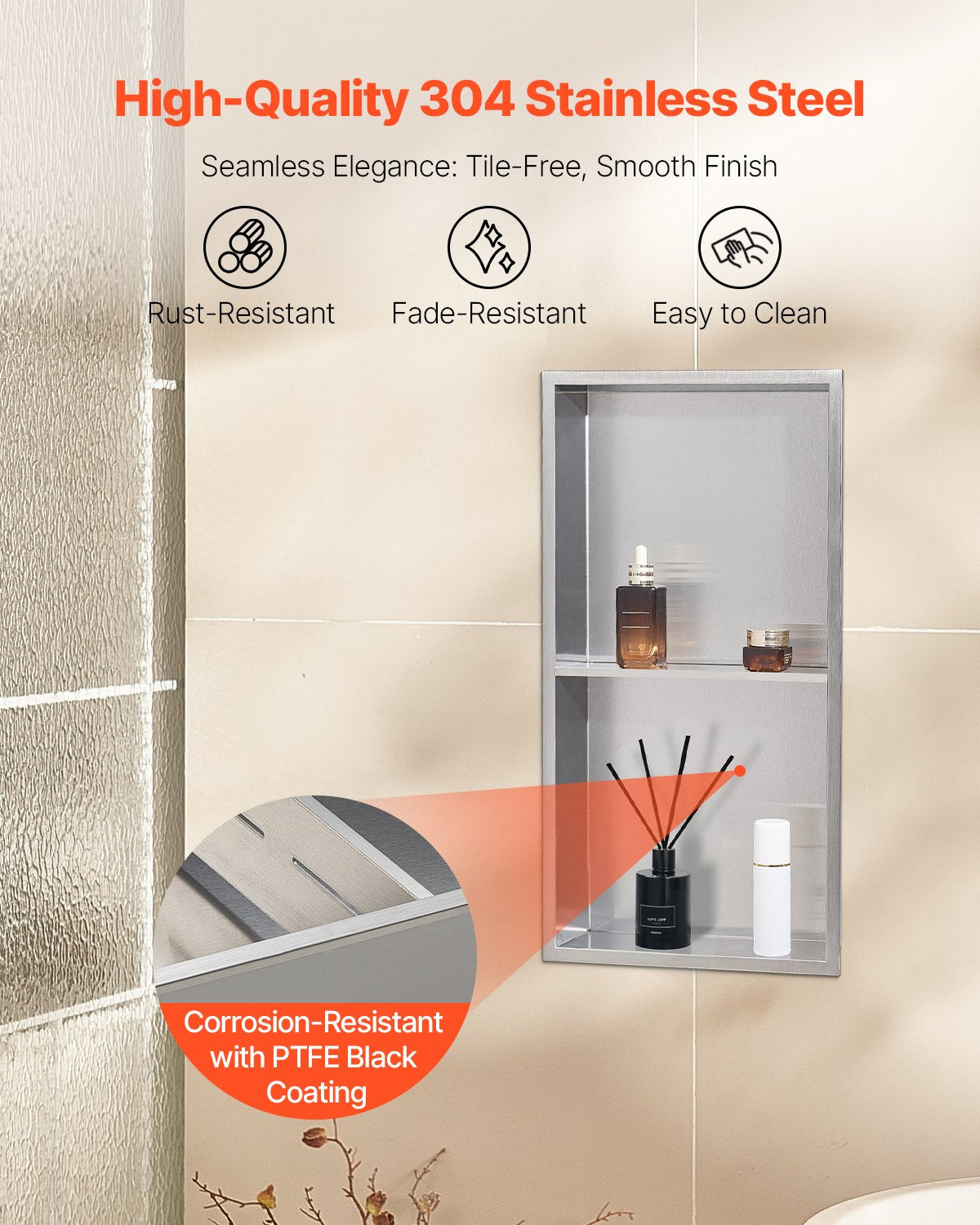 Shower Niche 33x63.5x10.2cm Recessed Wall Double-Layer Stainless Steel Silver
