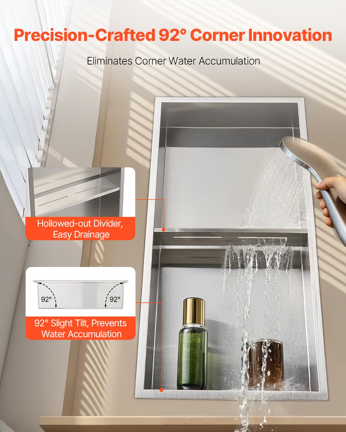 Shower Niche 33x63.5x10.2cm Recessed Wall Double-Layer Stainless Steel Silver