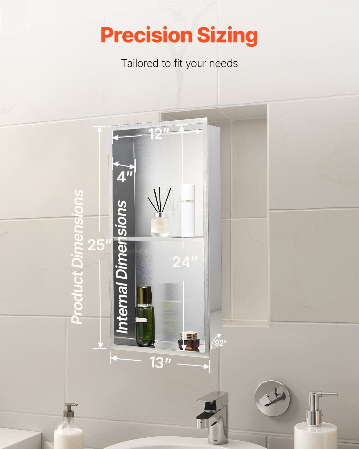 Shower Niche 33x63.5x10.2cm Recessed Wall Double-Layer Stainless Steel Silver