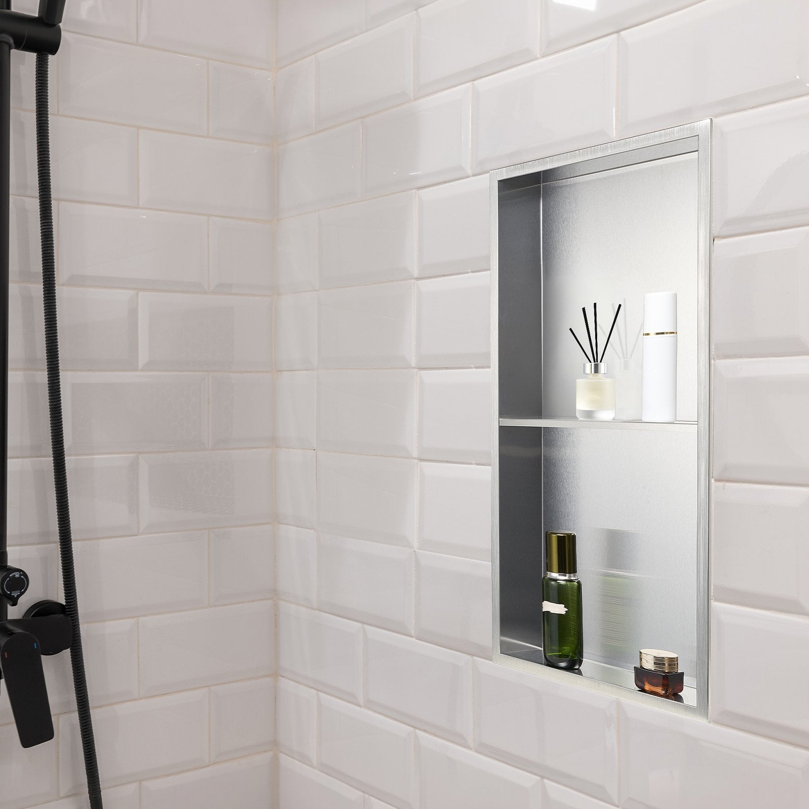 Shower Niche 33x63.5x10.2cm Recessed Wall Double-Layer Stainless Steel Silver