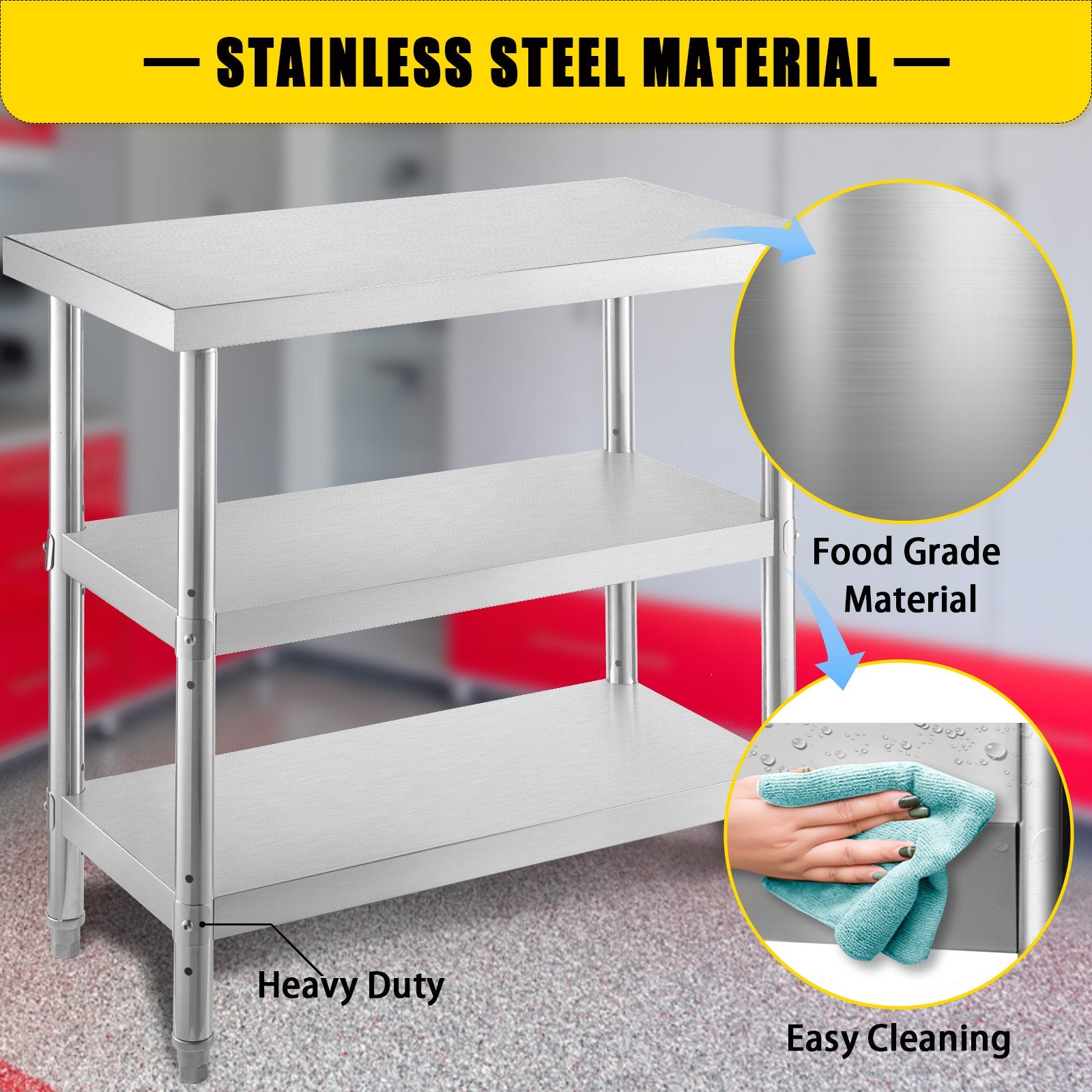 Stainless Steel Prep Table 1520x450x855mm Commercial Heavy Duty Kitchen Table