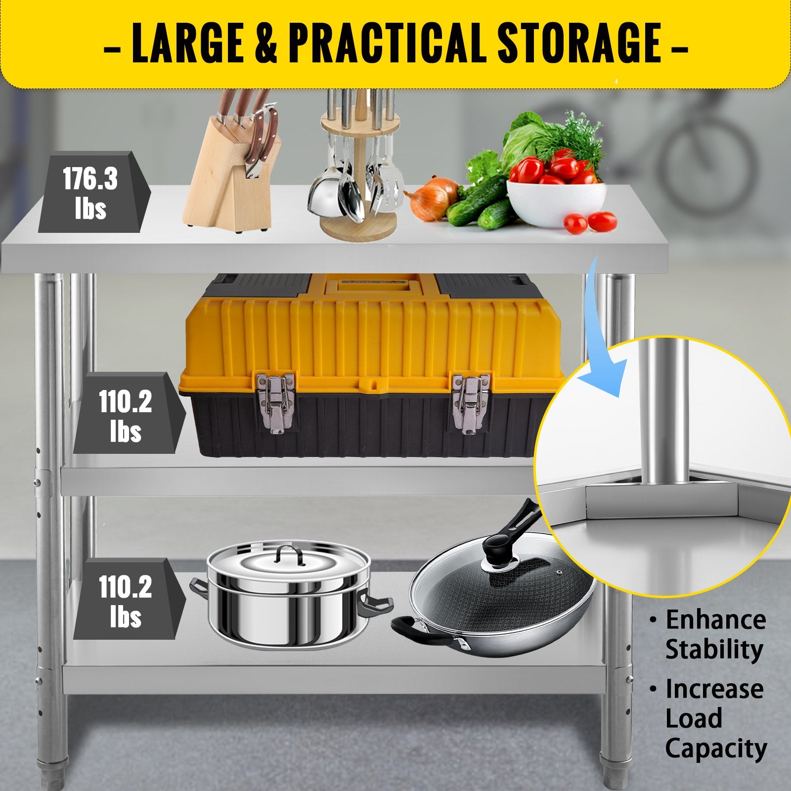 Stainless Steel Prep Table 1520x450x855mm Commercial Heavy Duty Kitchen Table