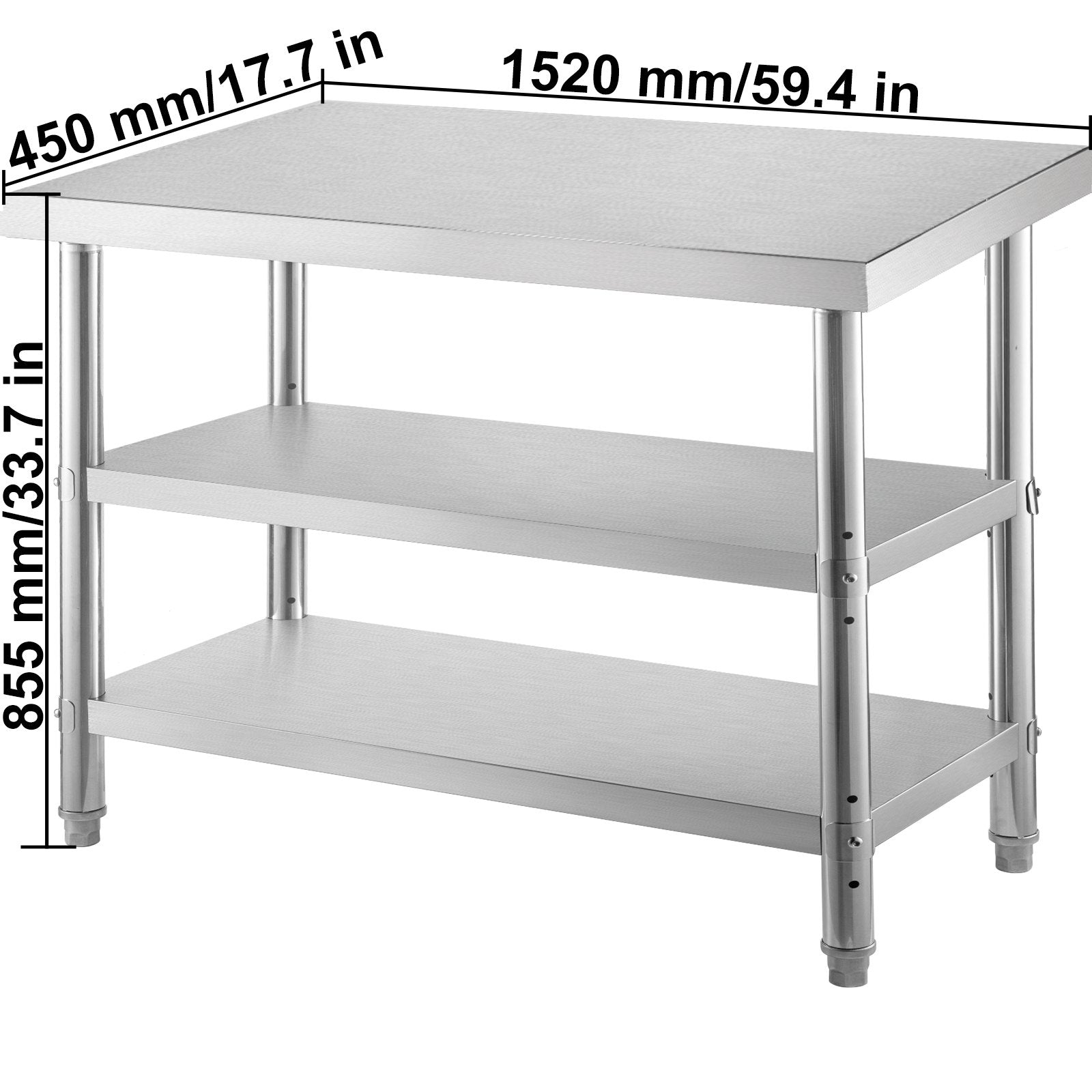 Stainless Steel Prep Table 1520x450x855mm Commercial Heavy Duty Kitchen Table