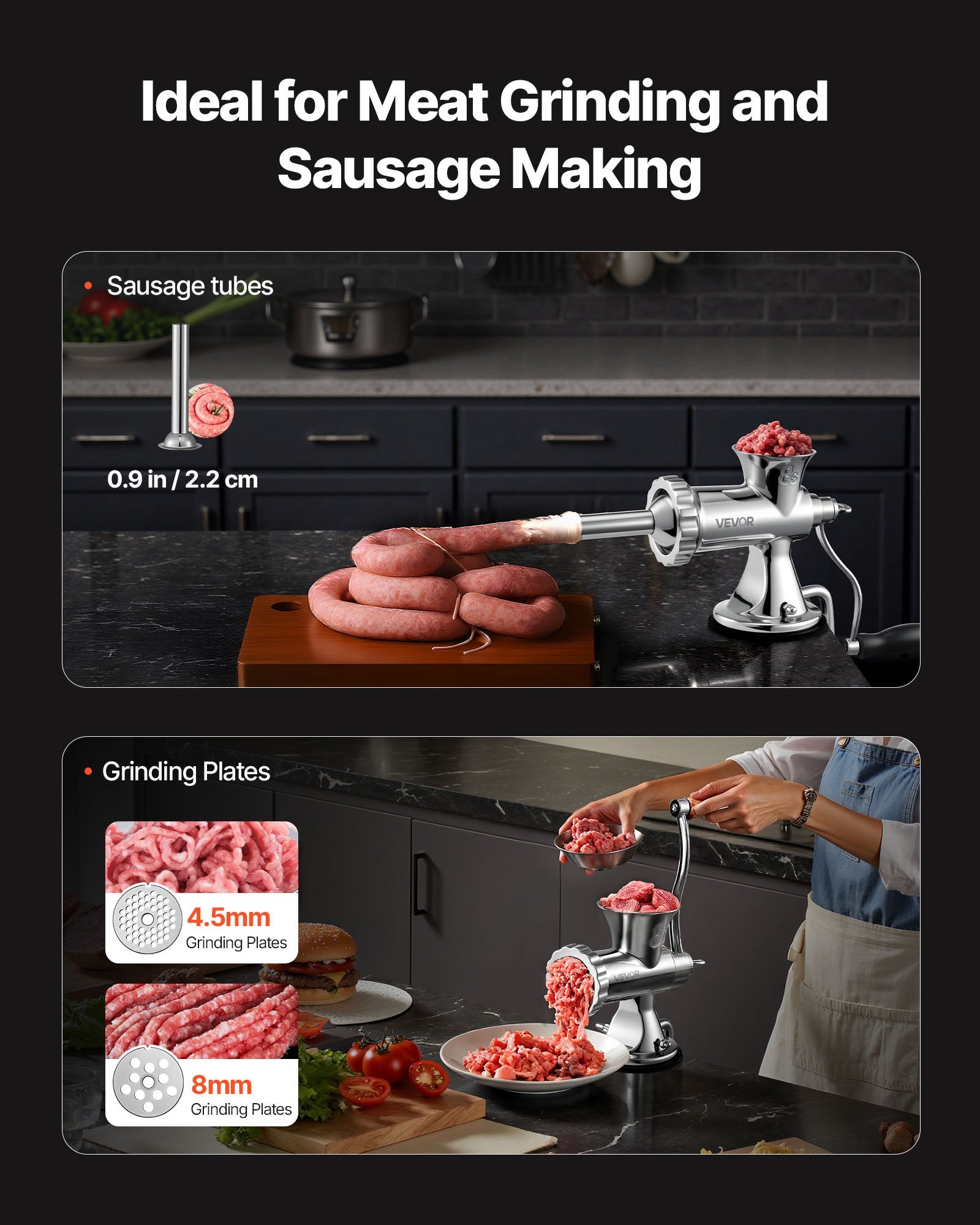 Manual Meat Grinder Stainless Steel Hand Crank Mincer with Suction Clamp