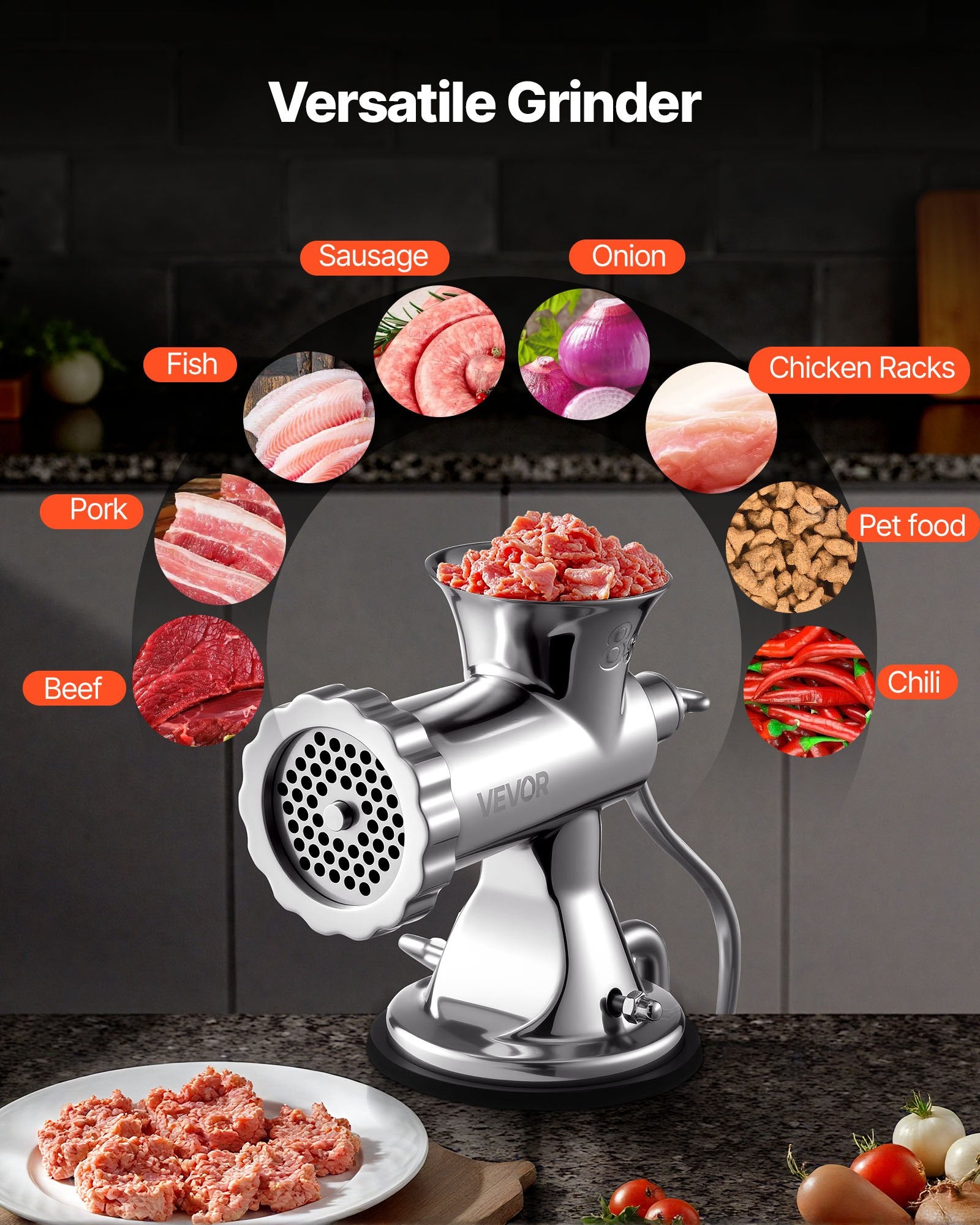 Manual Meat Grinder Stainless Steel Hand Crank Mincer with Suction Clamp