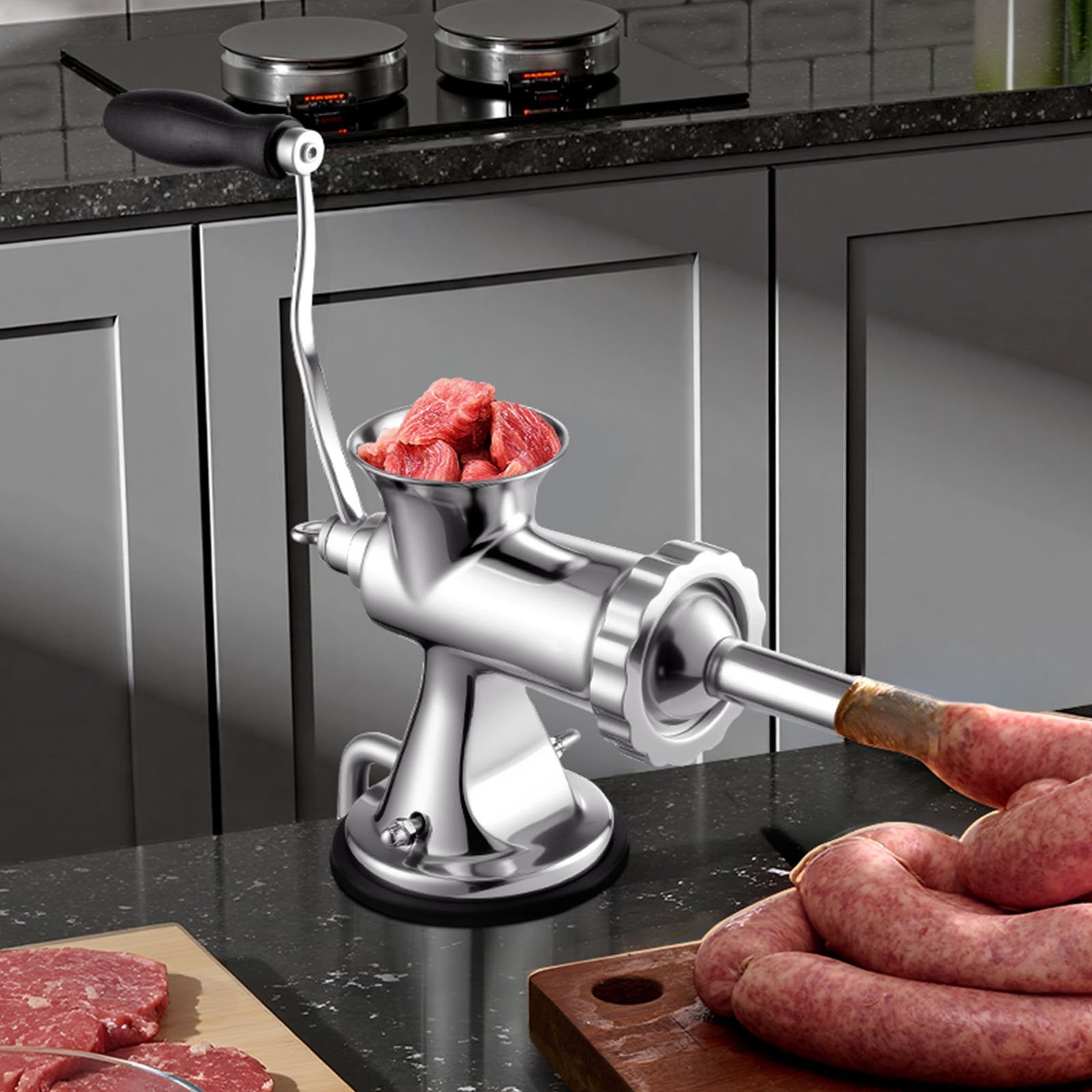 Manual Meat Grinder Stainless Steel Hand Crank Mincer with Suction Clamp