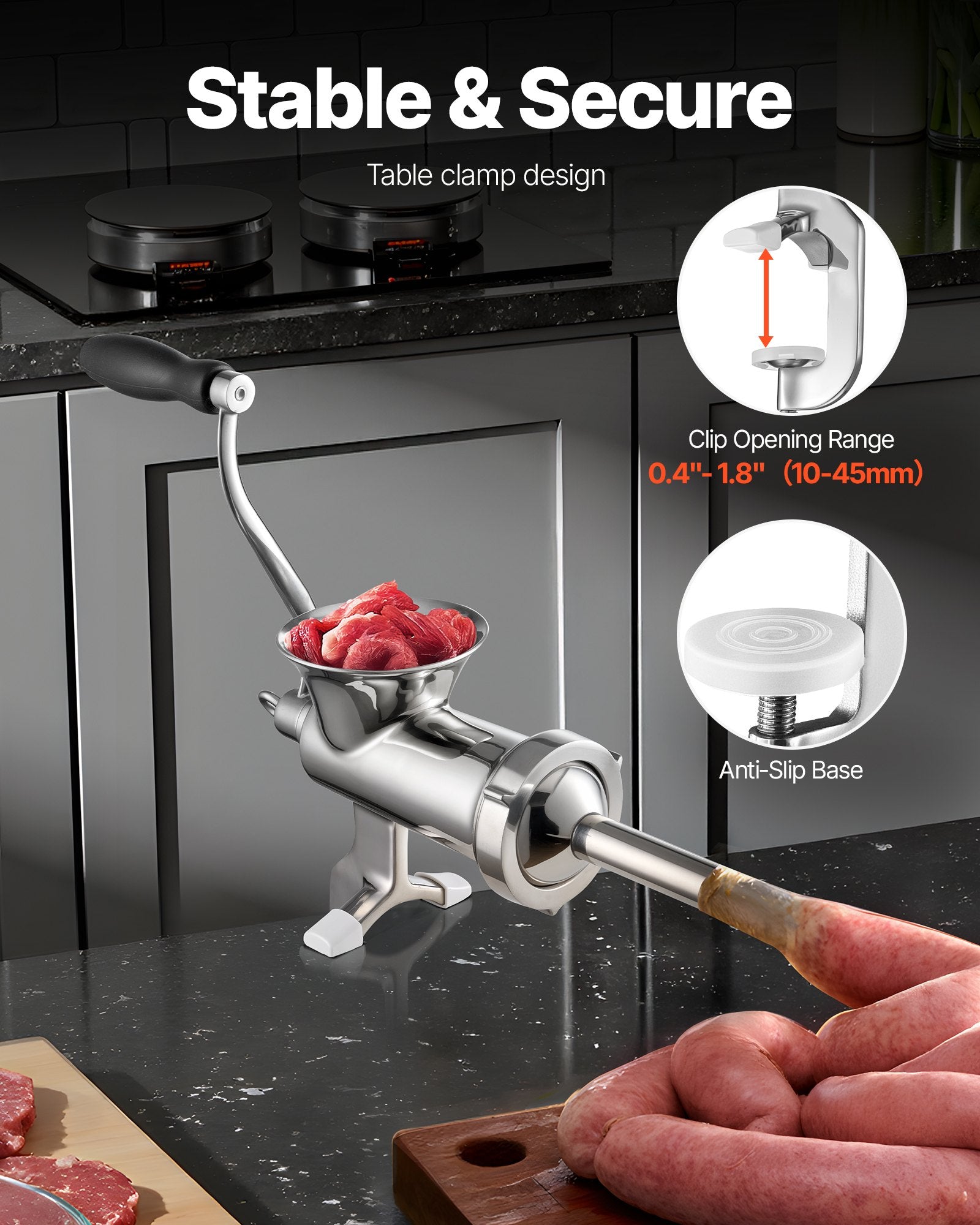 Manual Meat Grinder Stainless Steel Hand Crank Mincer Sausage Maker Set
