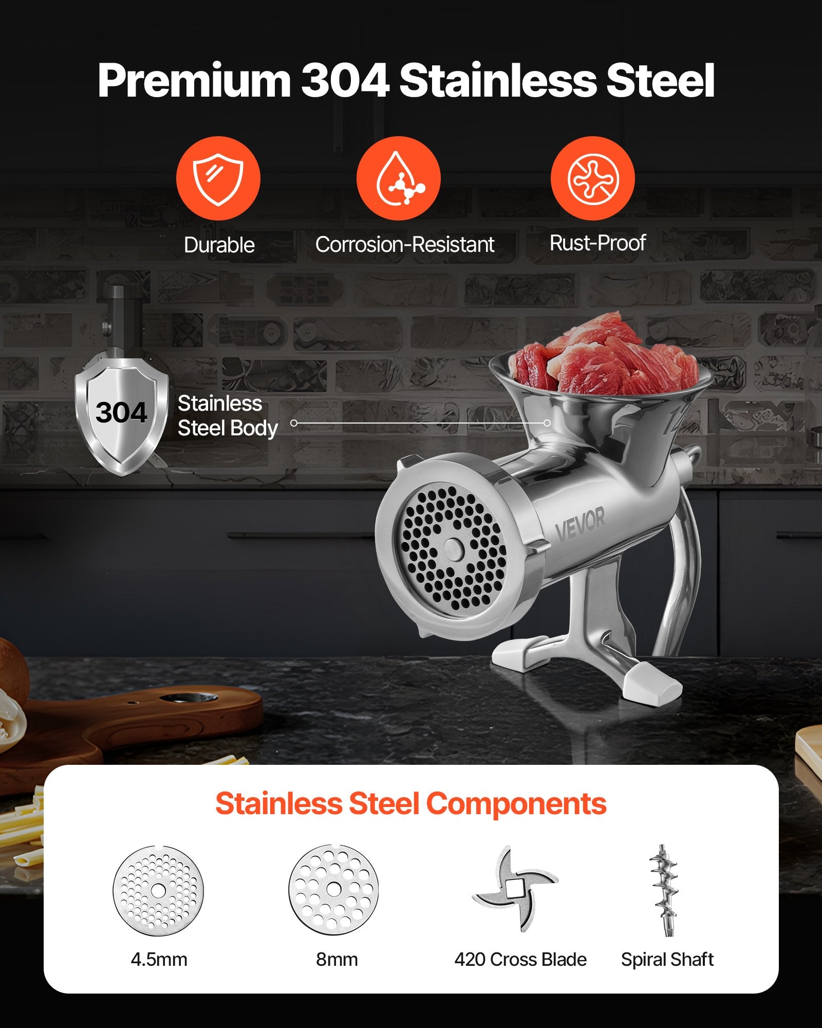Manual Meat Grinder Stainless Steel Hand Crank Mincer Sausage Maker Set