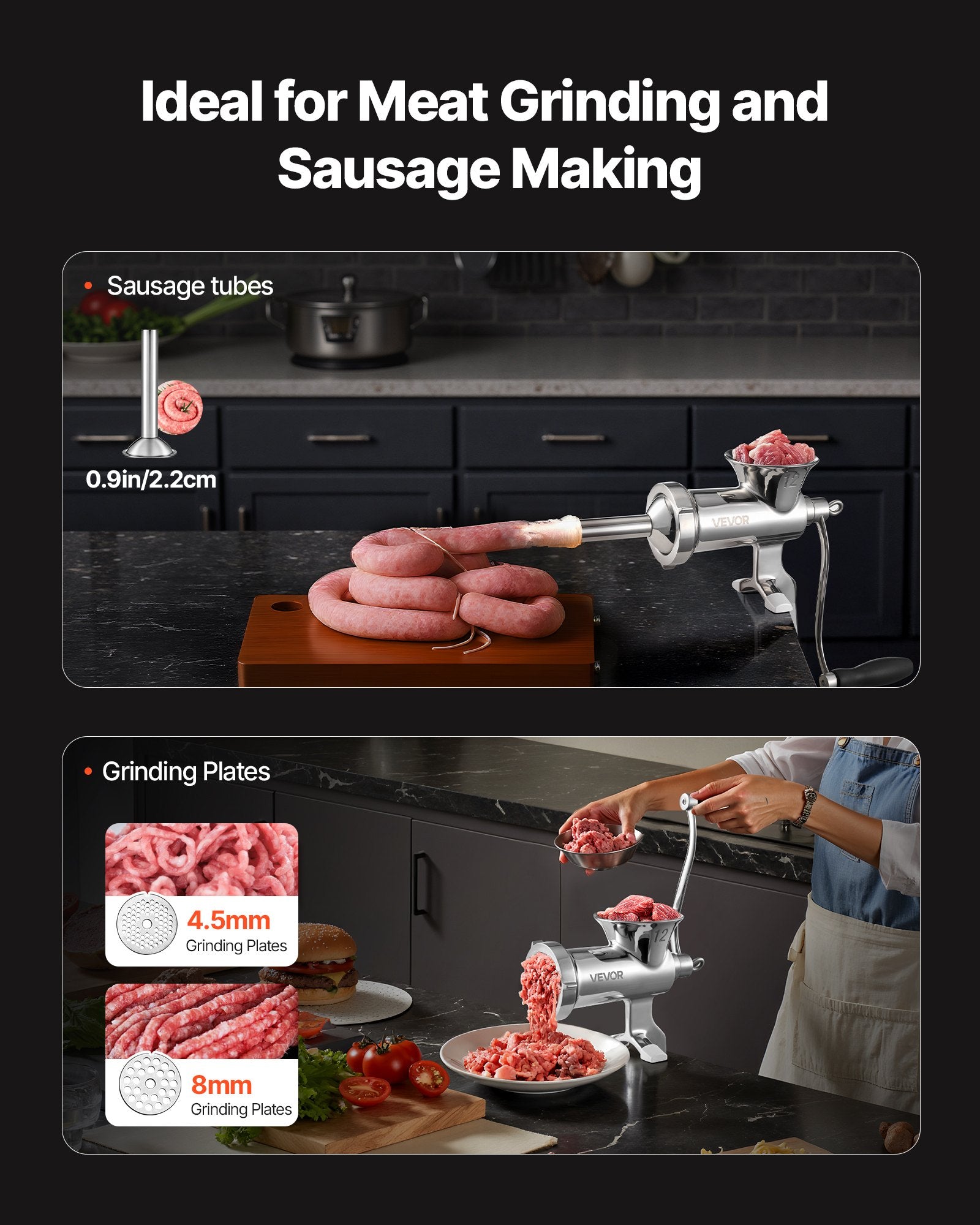 Manual Meat Grinder Stainless Steel Hand Crank Mincer Sausage Maker Set