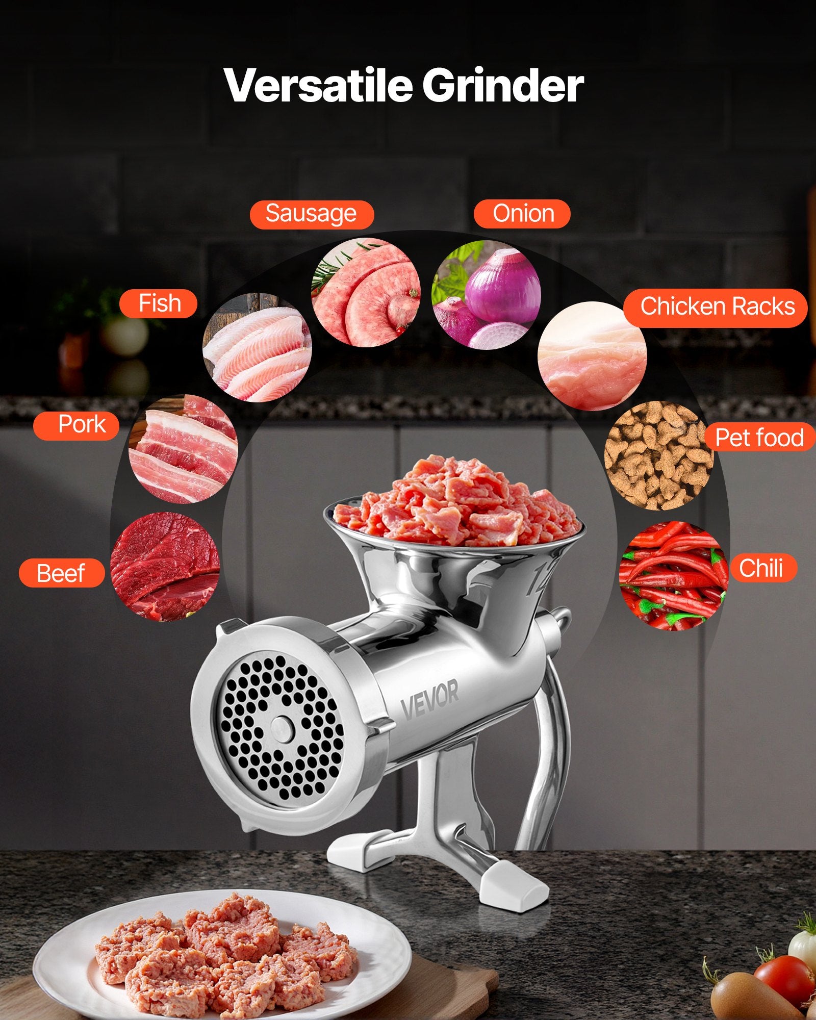 Manual Meat Grinder Stainless Steel Hand Crank Mincer Sausage Maker Set