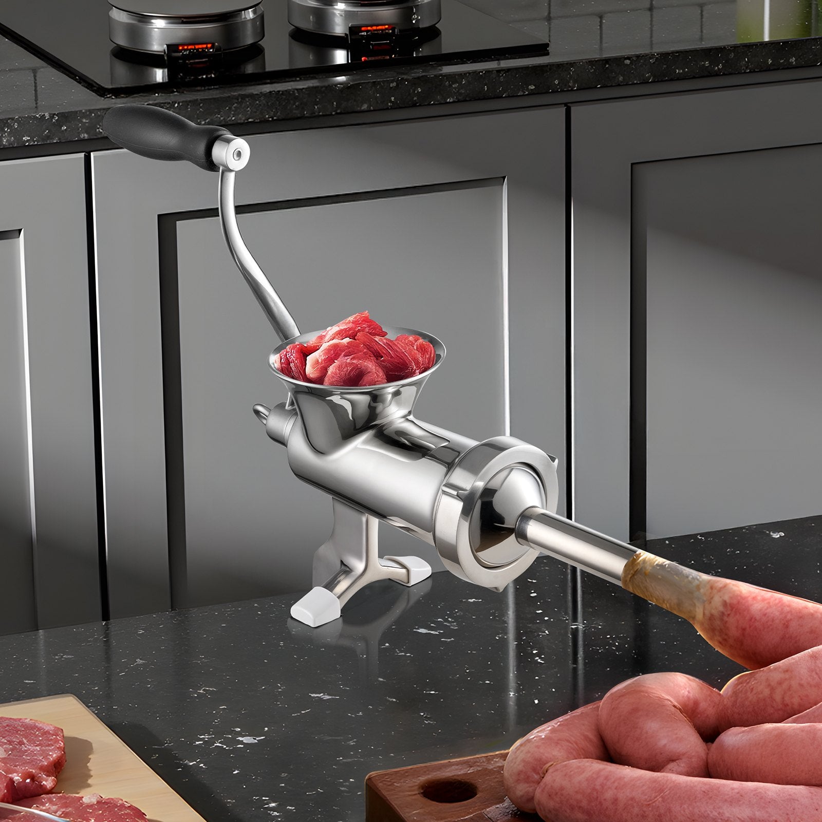 Manual Meat Grinder Stainless Steel Hand Crank Mincer Sausage Maker Set