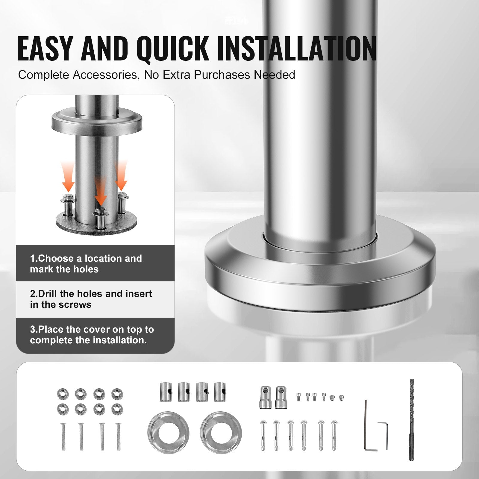 Handrails for Outdoor Steps 39.4in Stainless Steel Stair Rail Double-Column