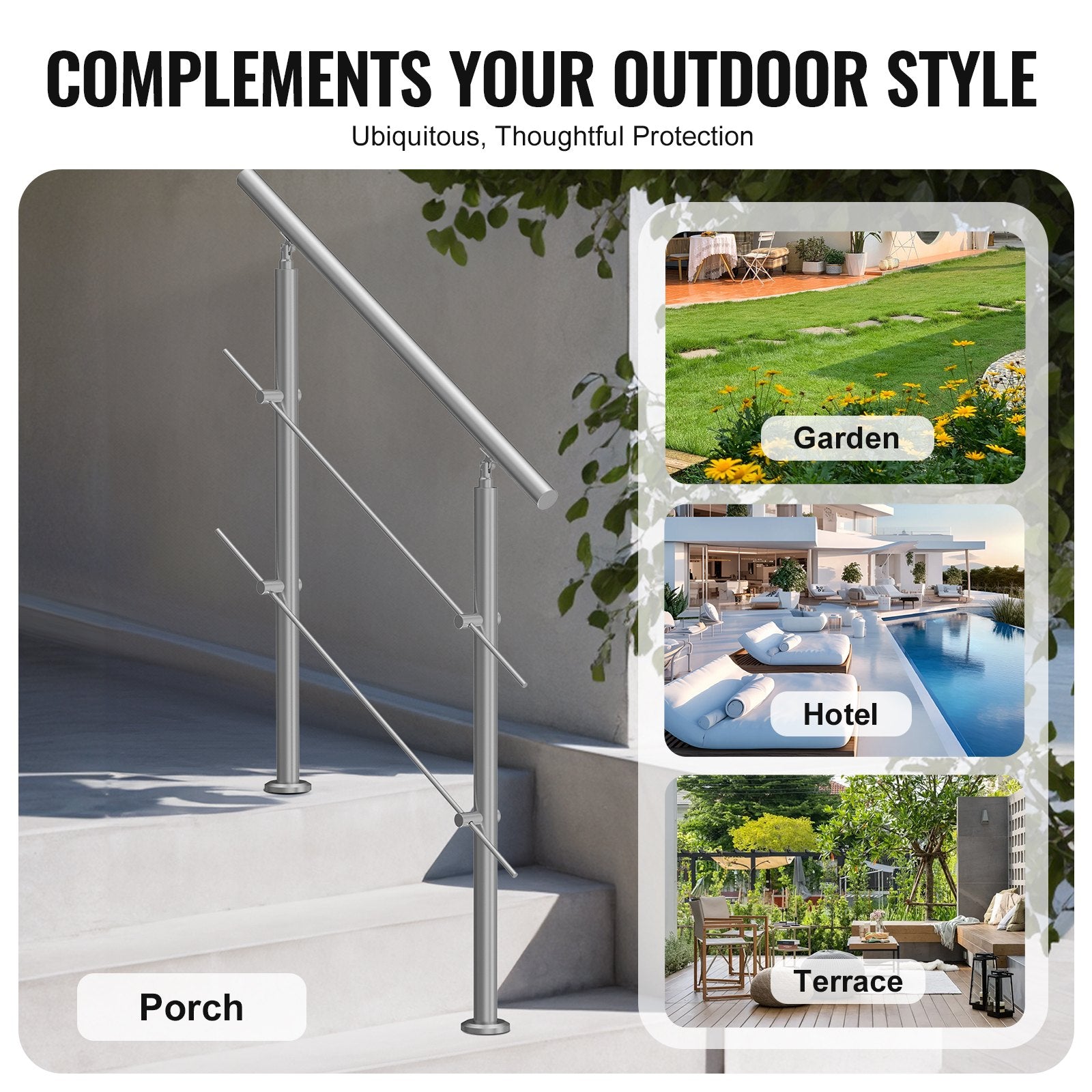 Handrails for Outdoor Steps 39.4in Stainless Steel Stair Rail Double-Column