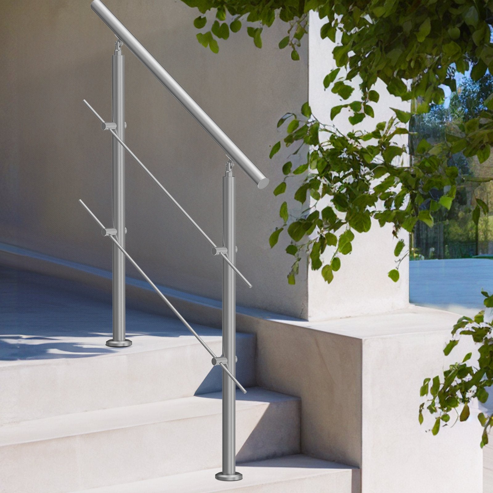 Handrails for Outdoor Steps 39.4in Stainless Steel Stair Rail Double-Column
