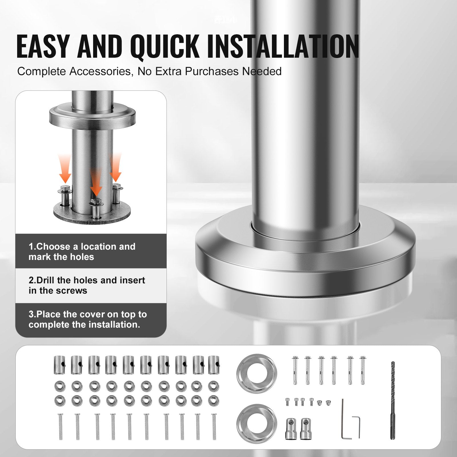 Handrails for Outdoor Steps 59in Stainless Steel Stair Rail Kit Double-Column