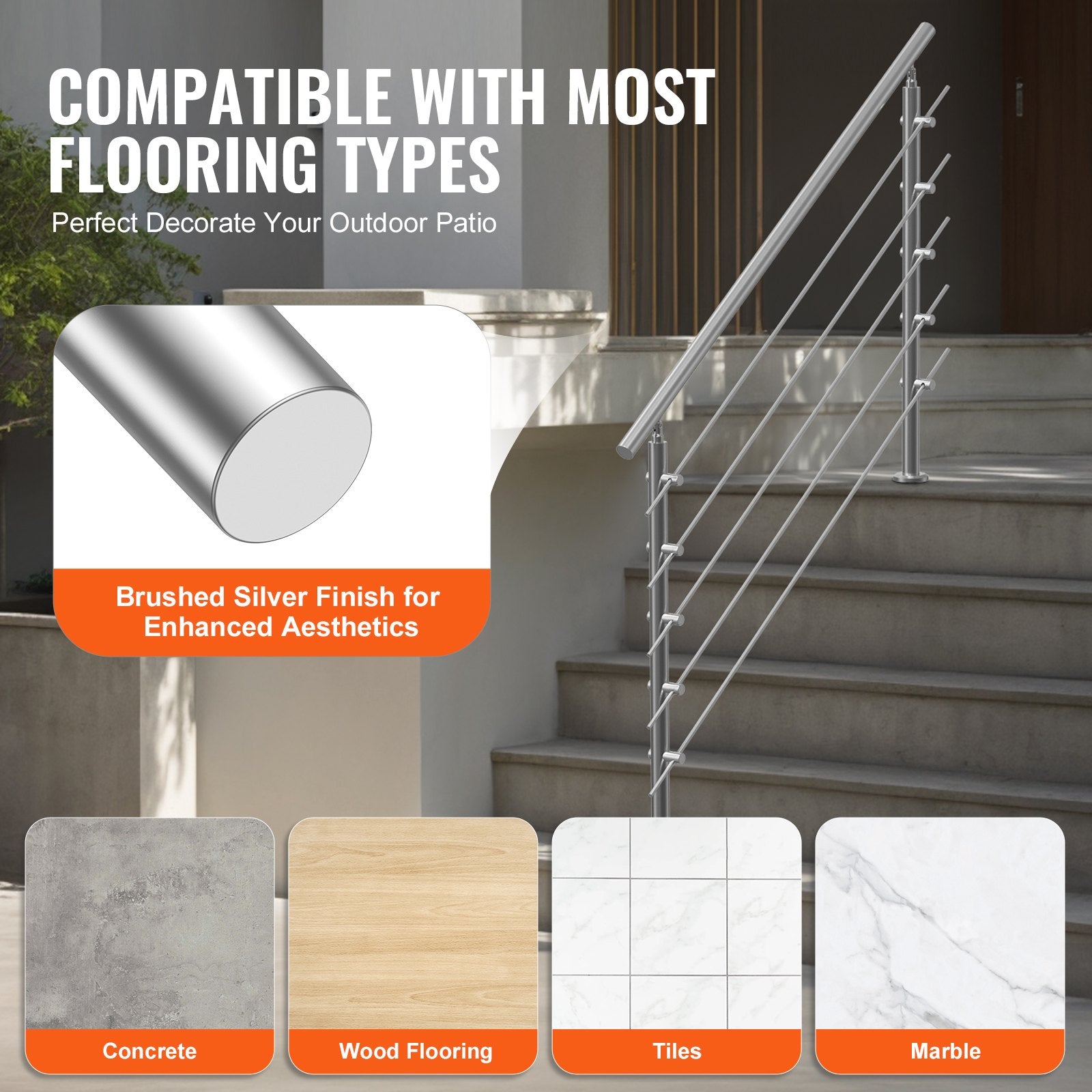 Handrails for Outdoor Steps 59in Stainless Steel Stair Rail Kit Double-Column