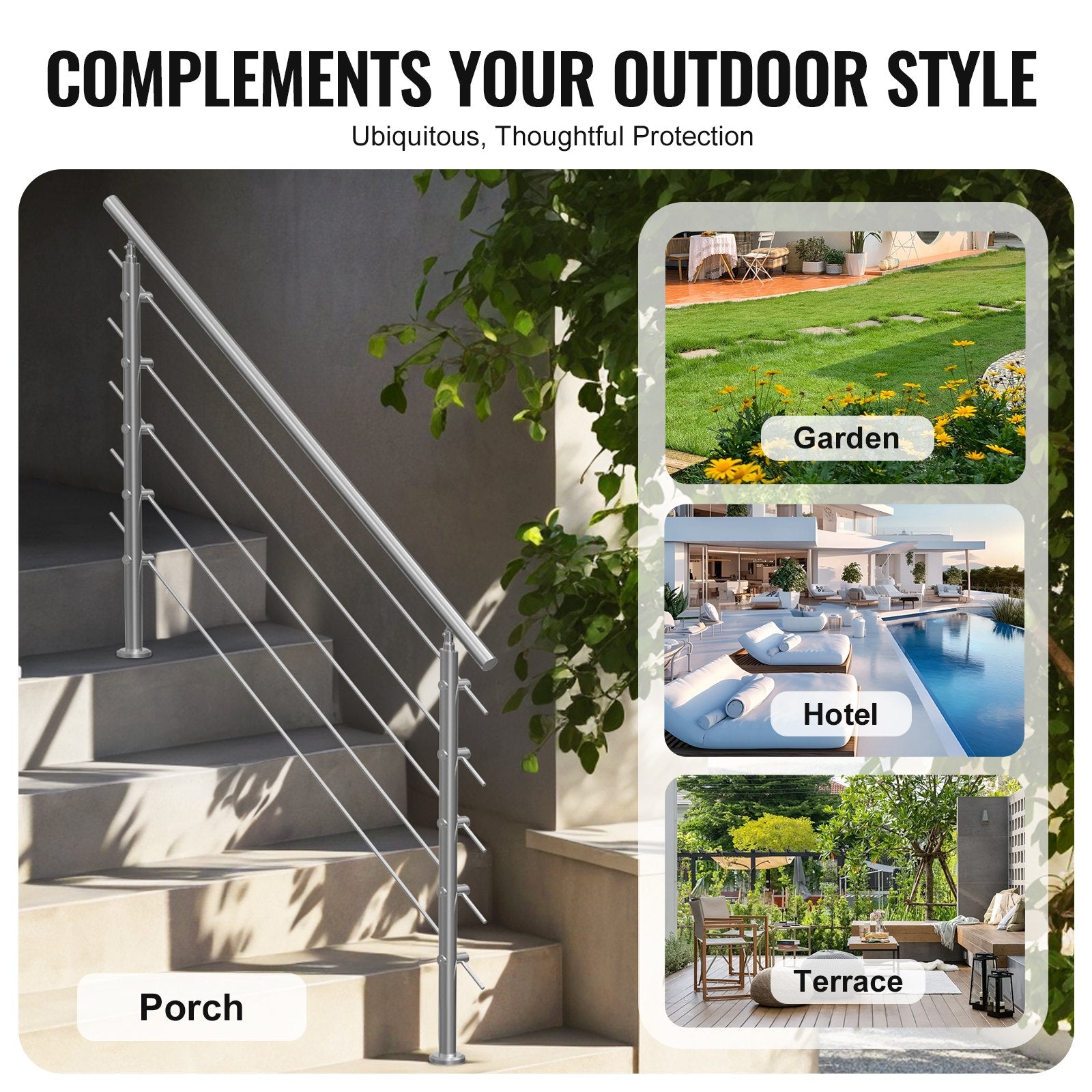 Handrails for Outdoor Steps 59in Stainless Steel Stair Rail Kit Double-Column