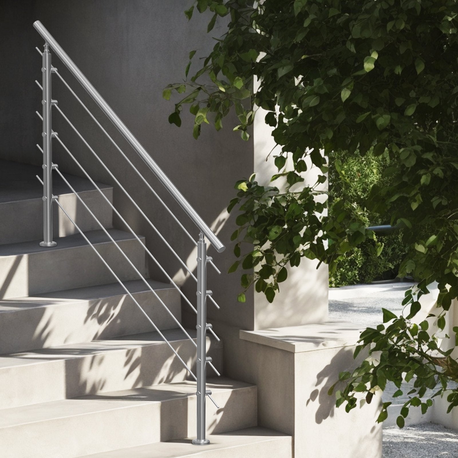 Handrails for Outdoor Steps 59in Stainless Steel Stair Rail Kit Double-Column