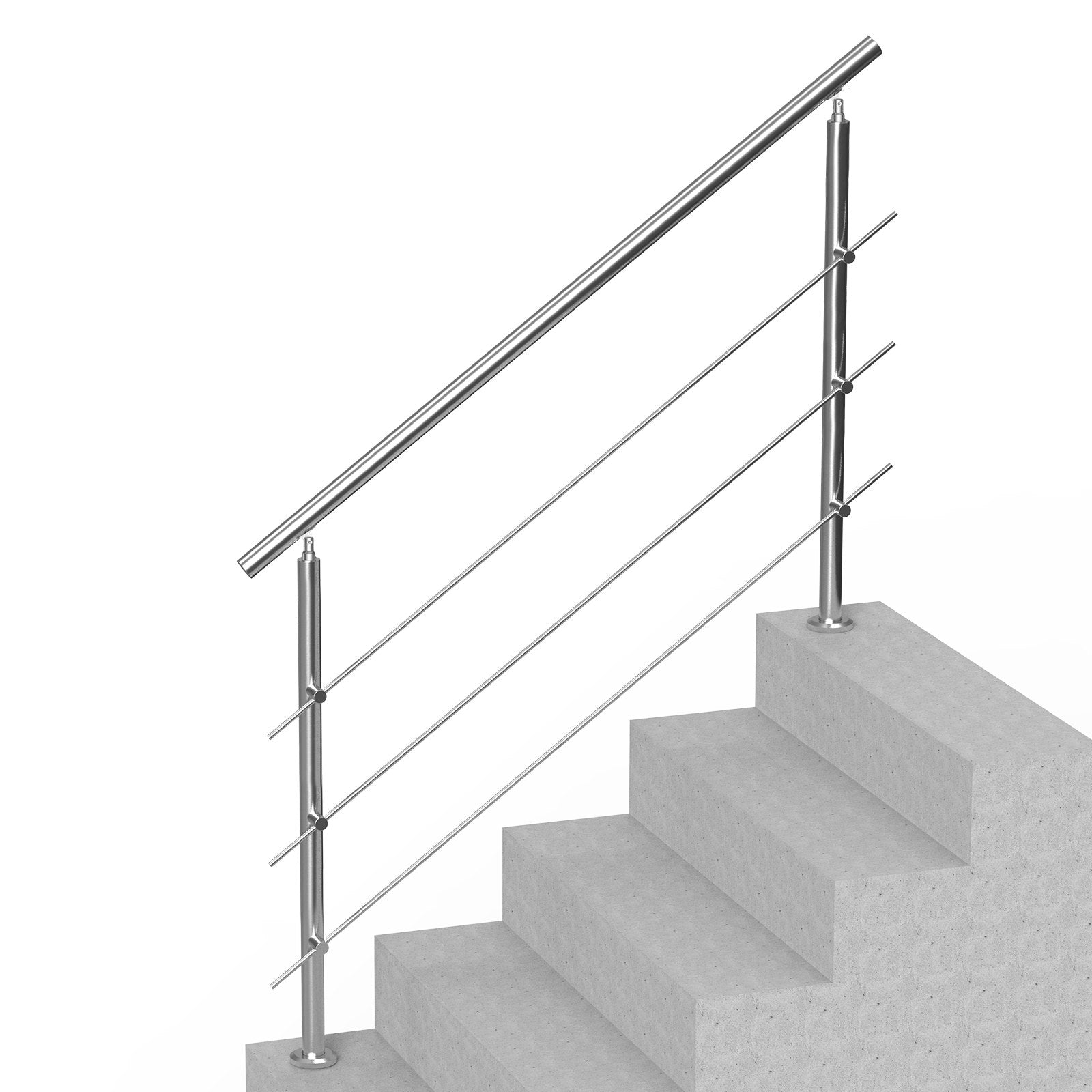 Handrails Outdoor Steps 59 Inch 3 Crossbars Stair Stainless Double-Column