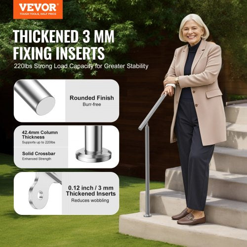 VEVOR 59 inch Outdoor Stair Handrails Stainless Steel Porch Deck Rail Kit