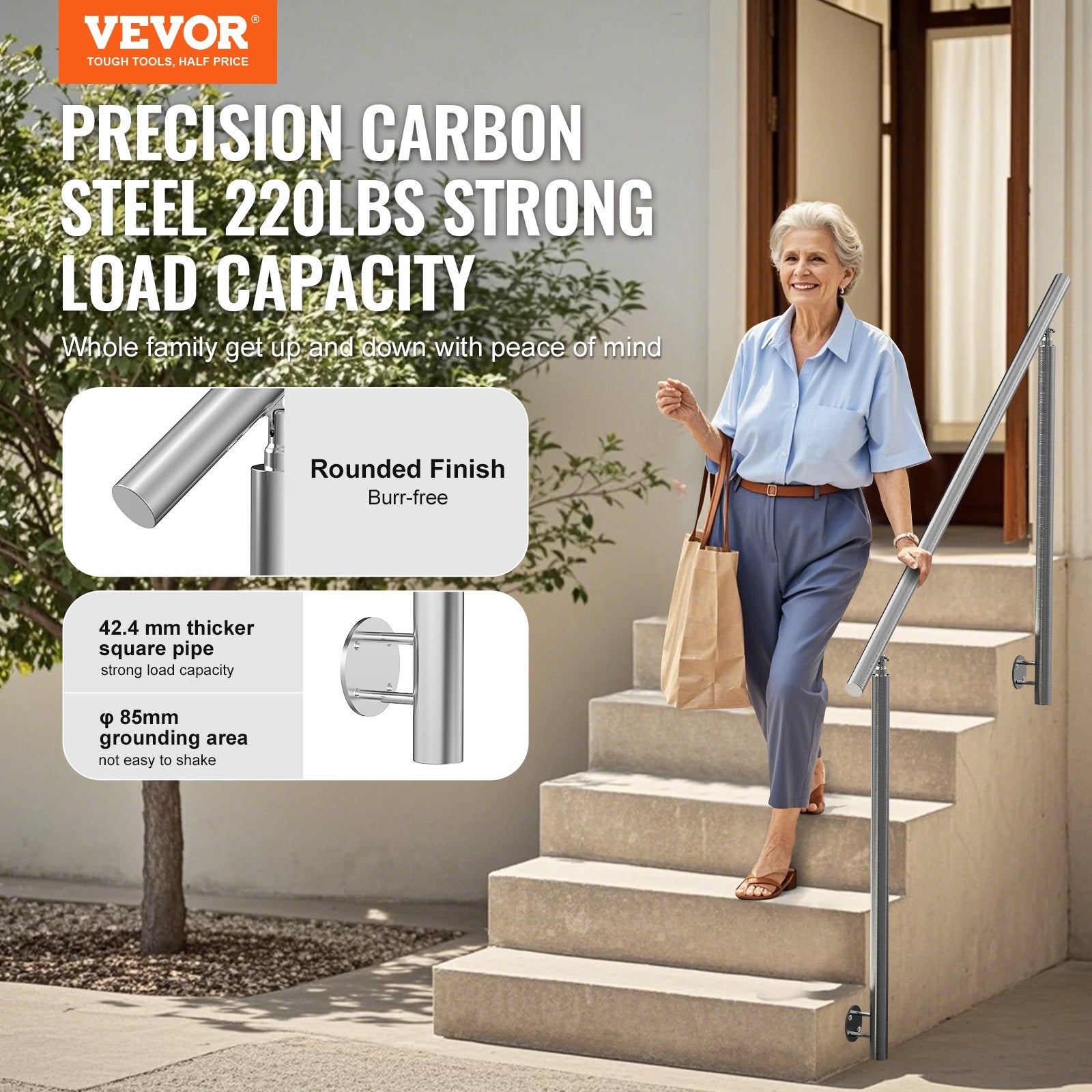 Handrails Outdoor Steps 59in Stainless Steel Stair Rail Kit Seniors Side-mount