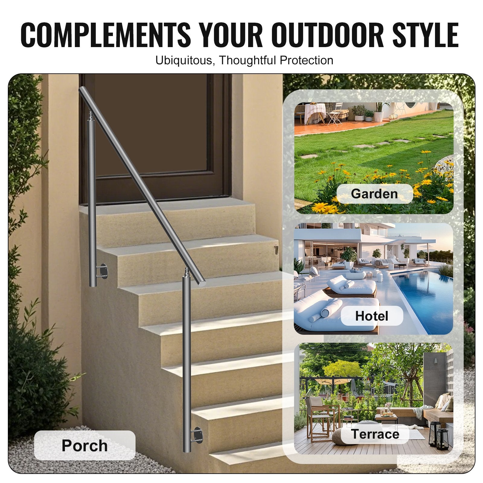 Handrails Outdoor Steps 59in Stainless Steel Stair Rail Kit Seniors Side-mount