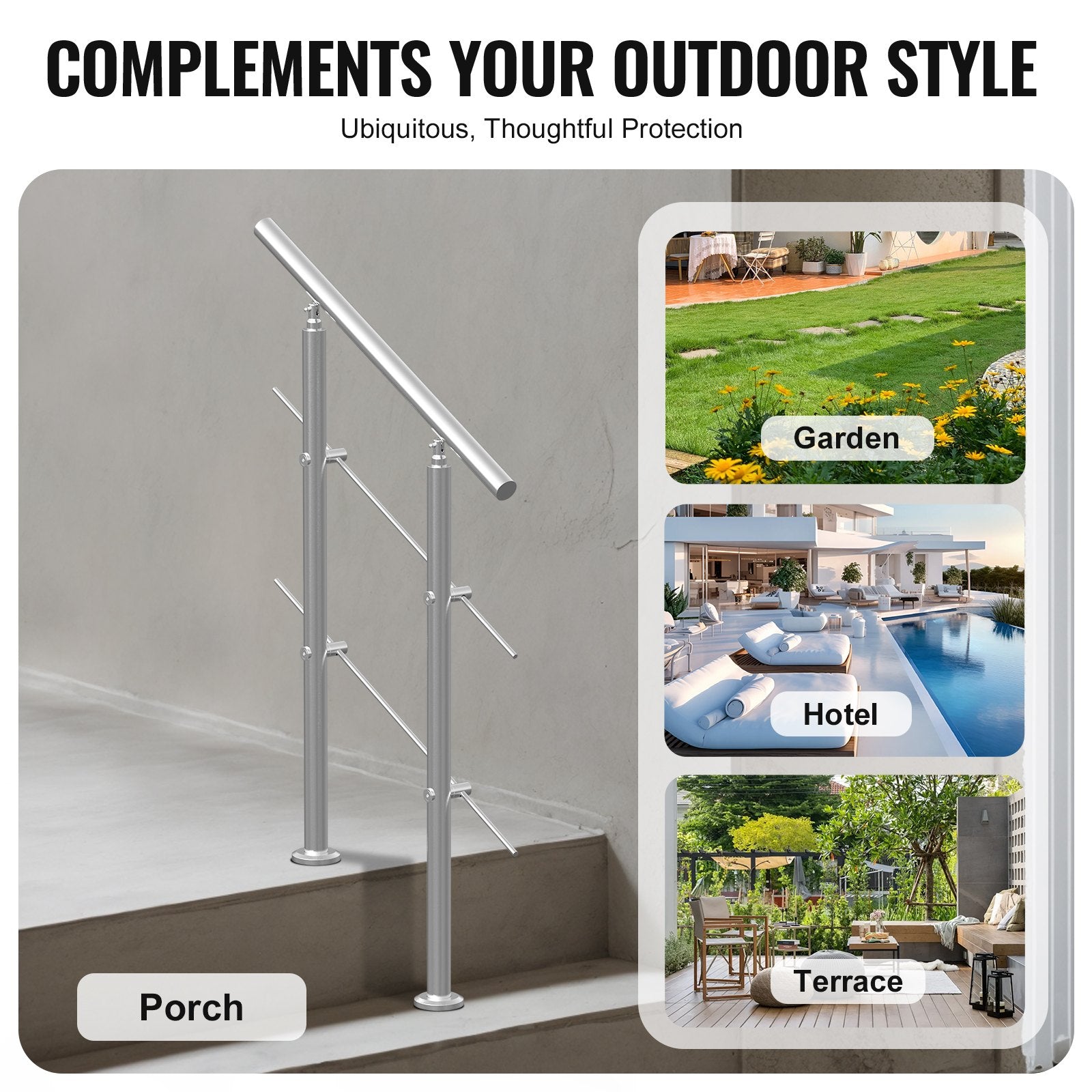 Handrails Outdoor Steps 31.5in 2 Crossbars Stainless Steel Rail Kit Seniors