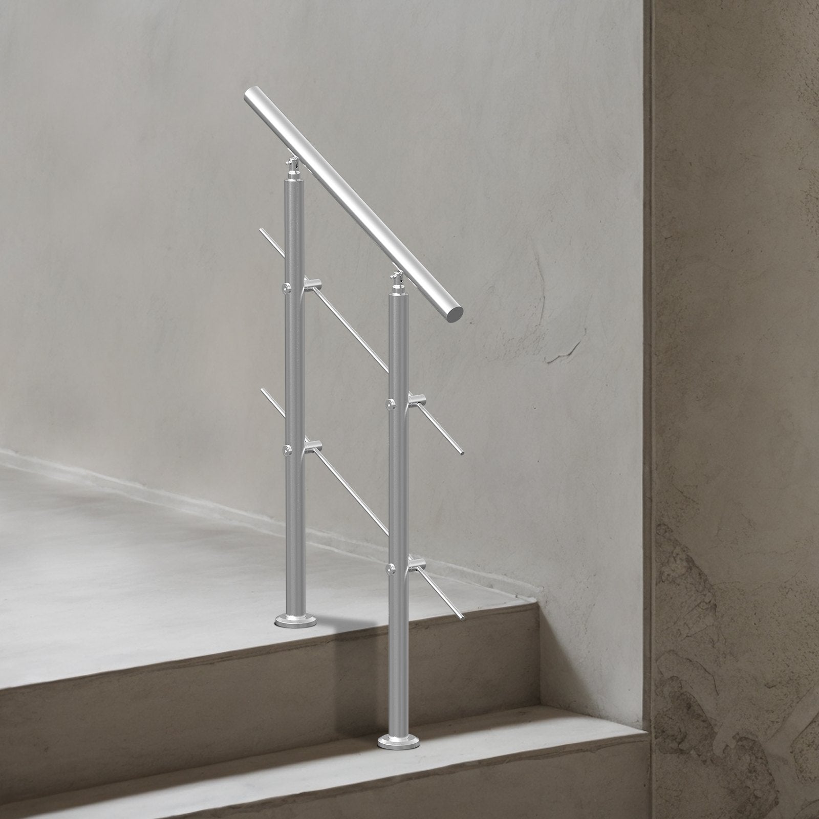 Handrails Outdoor Steps 31.5in 2 Crossbars Stainless Steel Rail Kit Seniors