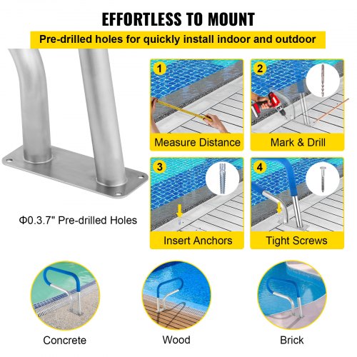 VEVOR Pool Handrail 4 ft Stainless Steel 76.2x55.8 cm Railing Cover