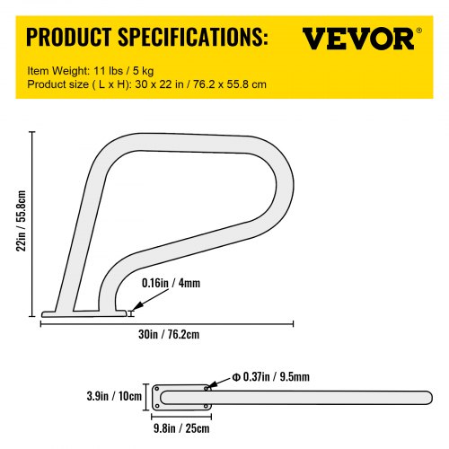 VEVOR Pool Handrail 4 ft Stainless Steel 76.2x55.8 cm Railing Cover