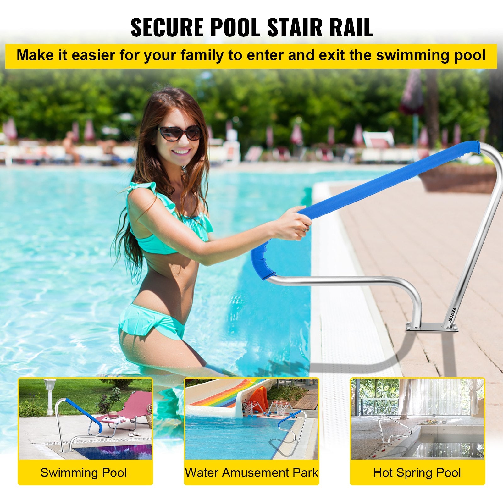 Pool Rail Railing 121.9x91.5cm Stainless Steel Handrail with 4ft Cover