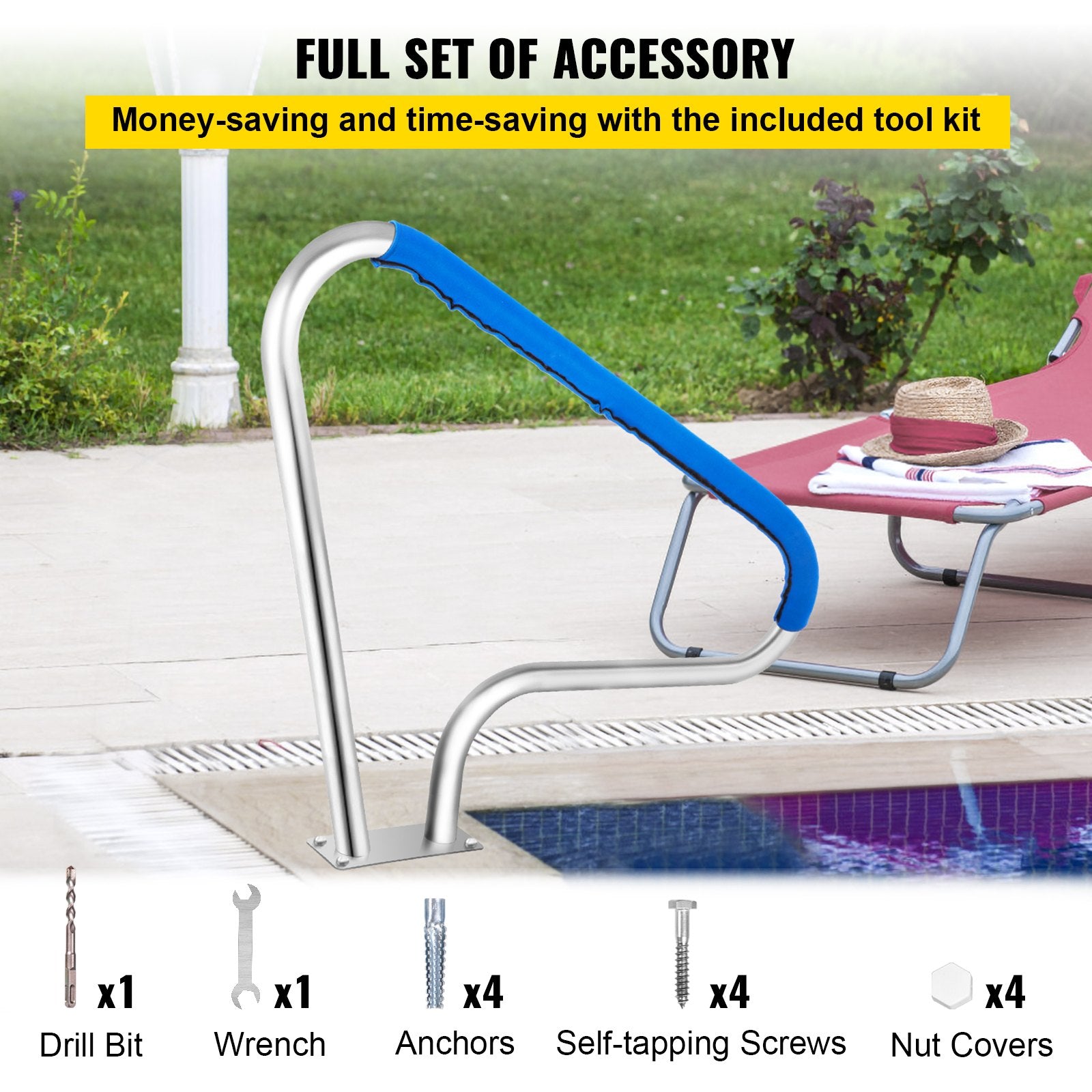 Pool Rail Railing 121.9x91.5cm Stainless Steel Handrail with 4ft Cover
