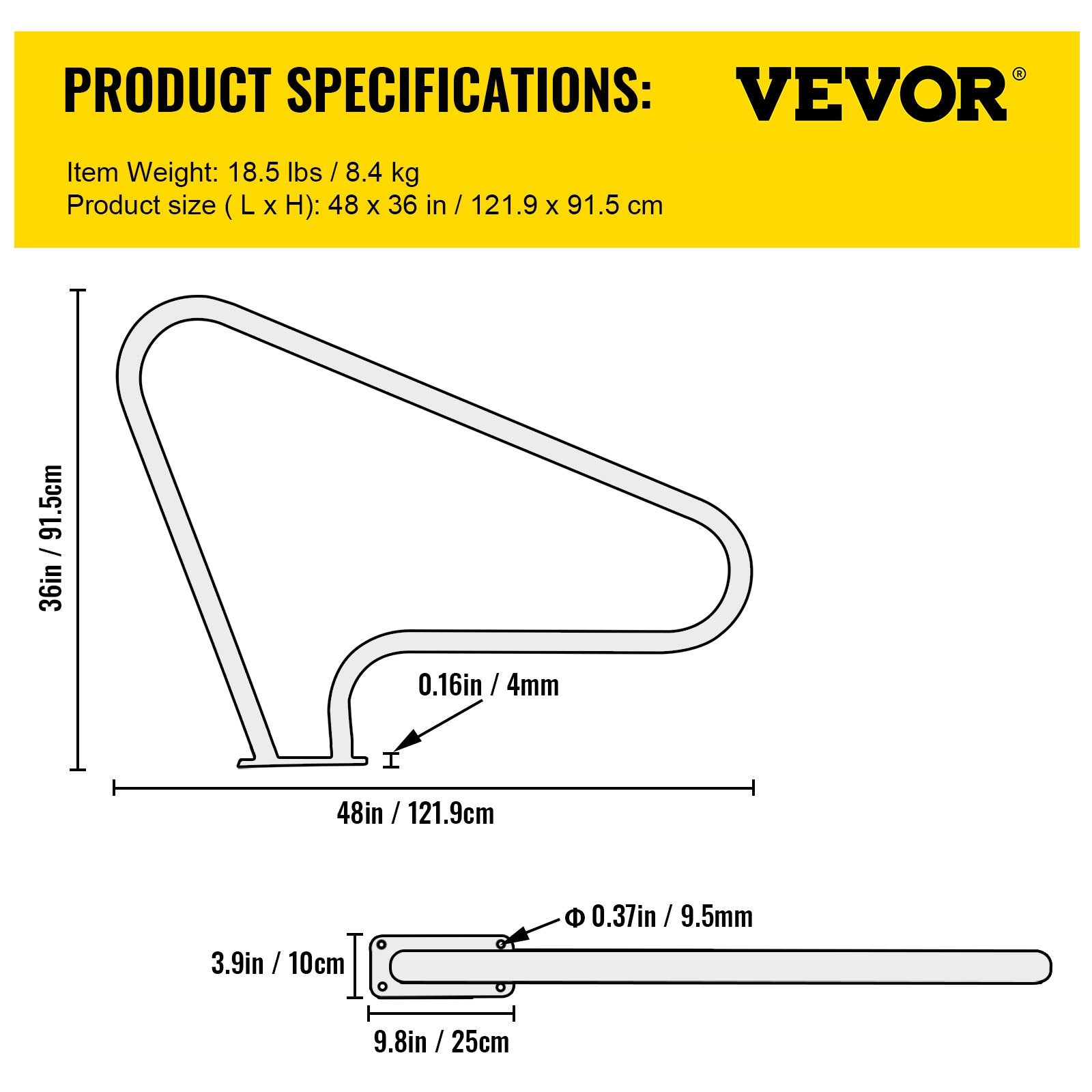 Pool Rail Railing 121.9x91.5cm Stainless Steel Handrail with 4ft Cover