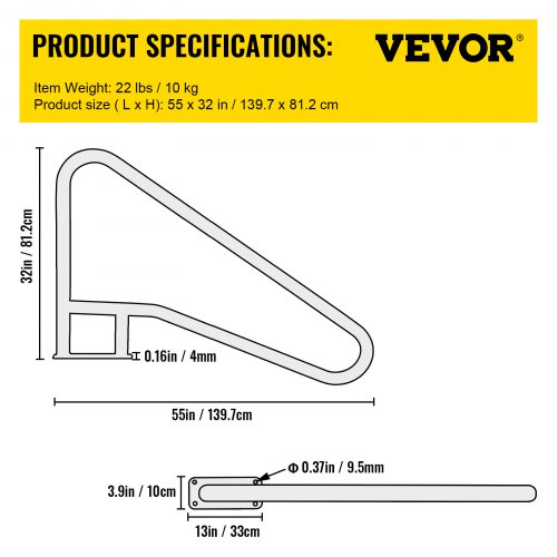 VEVOR Pool Handrail 4 ft Stainless Steel 139.7x81.2 cm Railing Cover
