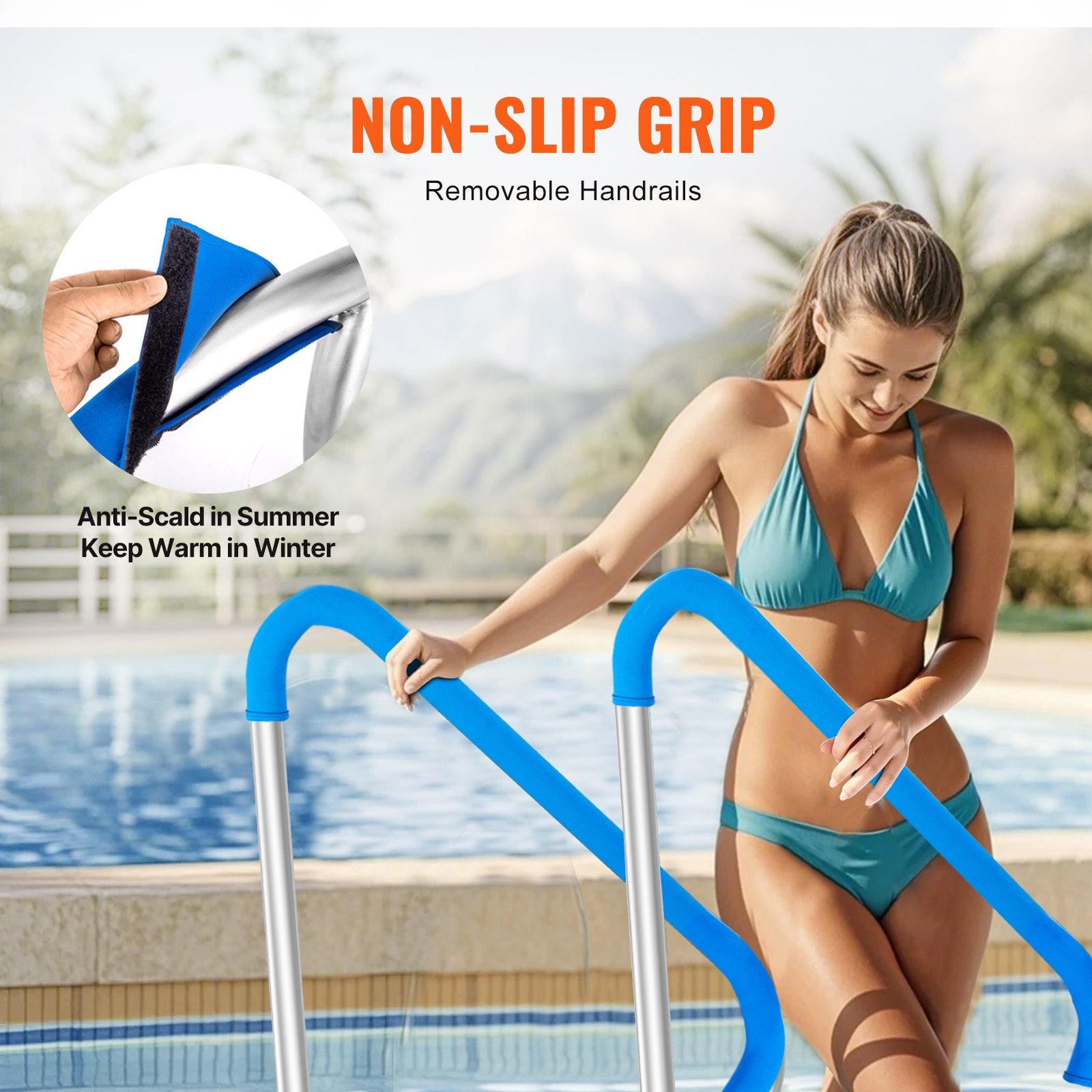 Pool Handrail 2PCS 48x36in Stainless Steel Railing Rust-Proof Grab Bar