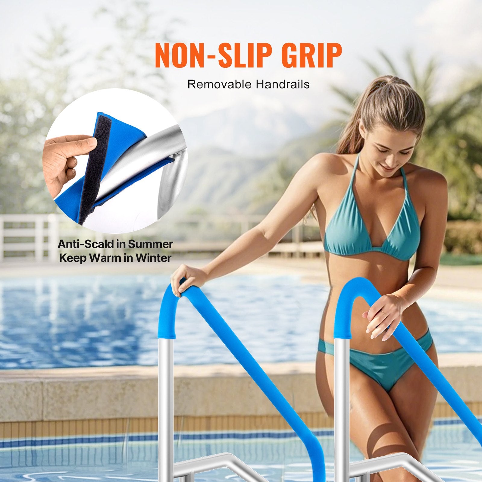 Pool Handrail 55x32in Stainless Steel Railing Rust-Proof Safety Grab Bar