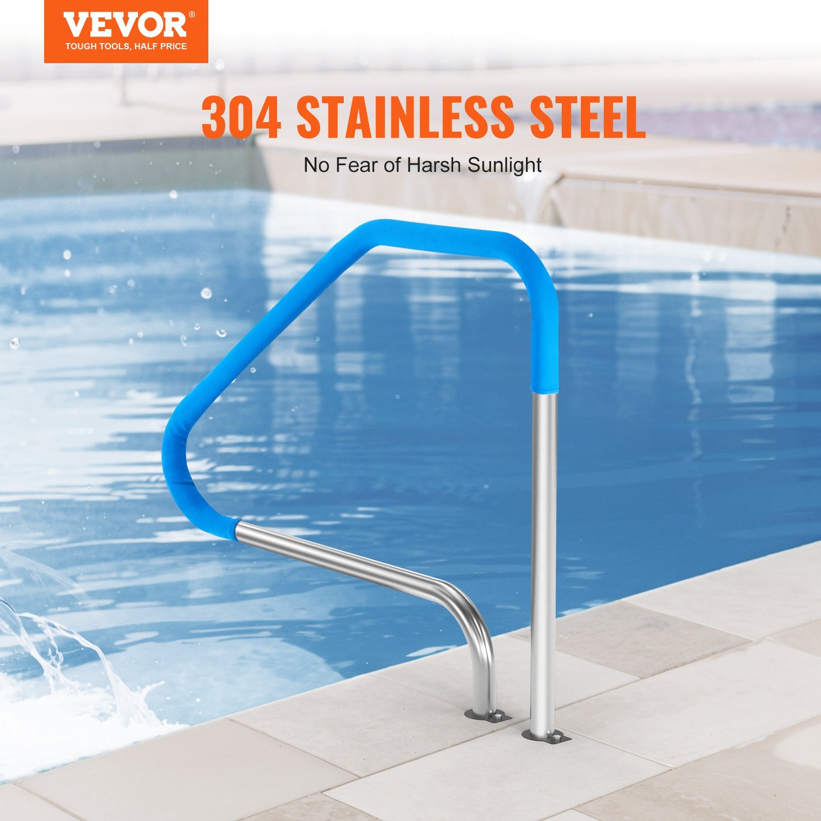 Pool Handrail 46x37in Stainless Steel Pre-built Railing Rust-Proof Grab Bar