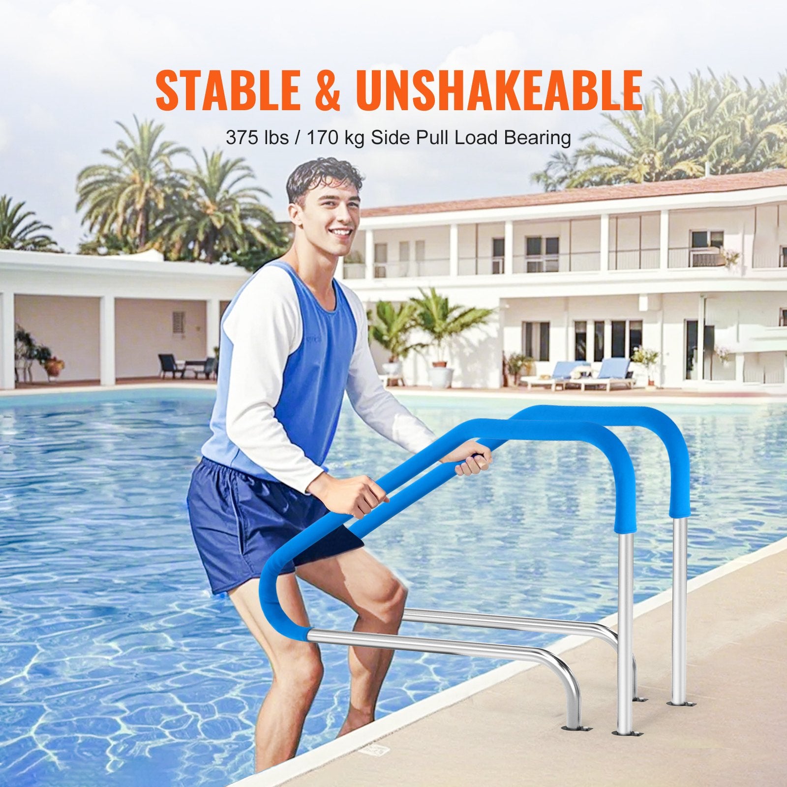 Pool Handrail 46x37in Stainless Steel Pre-built Railing Rust-Proof Grab Bar