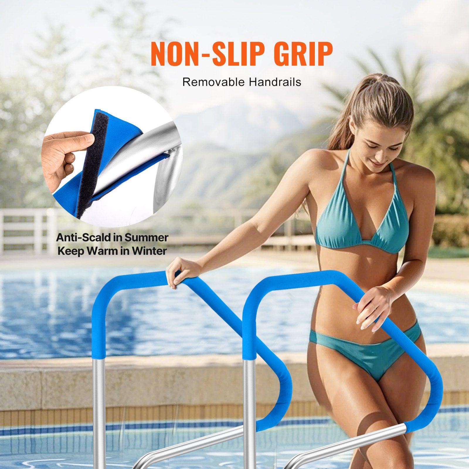 Pool Handrail 46x37in Stainless Steel Pre-built Railing Rust-Proof Grab Bar