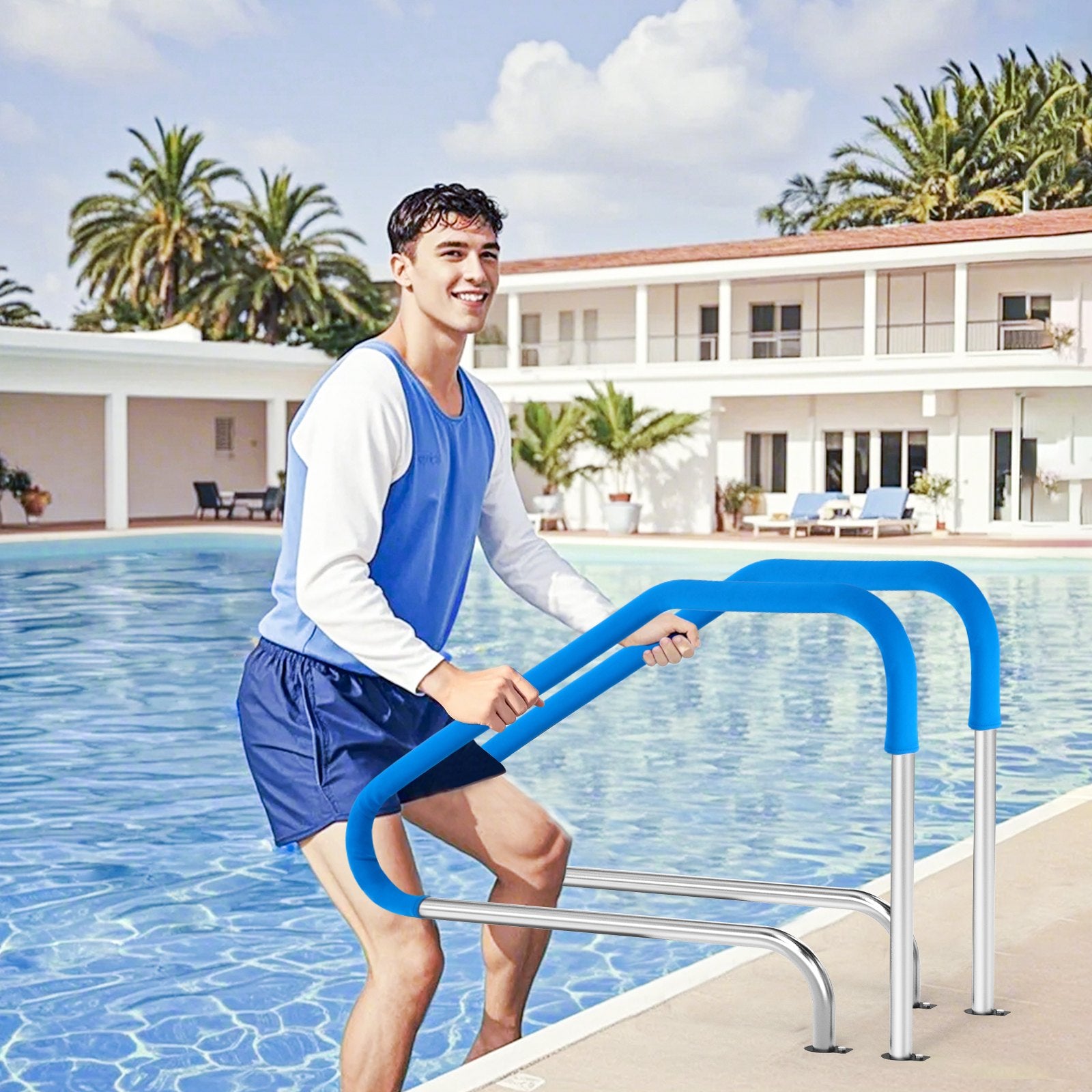 Pool Handrail 46x37in Stainless Steel Pre-built Railing Rust-Proof Grab Bar