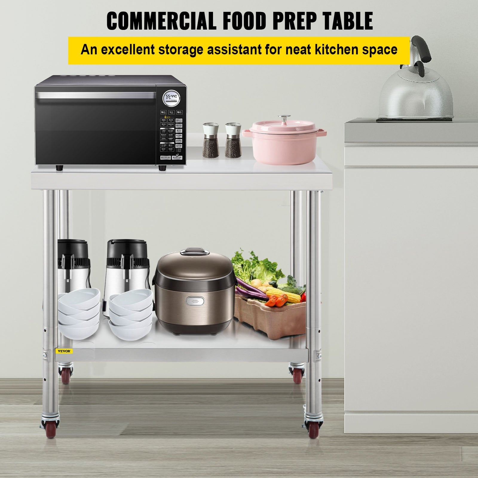 Stainless Steel Work Prep Table 76.2x61 cm Kitchen Work Table with 4 Casters