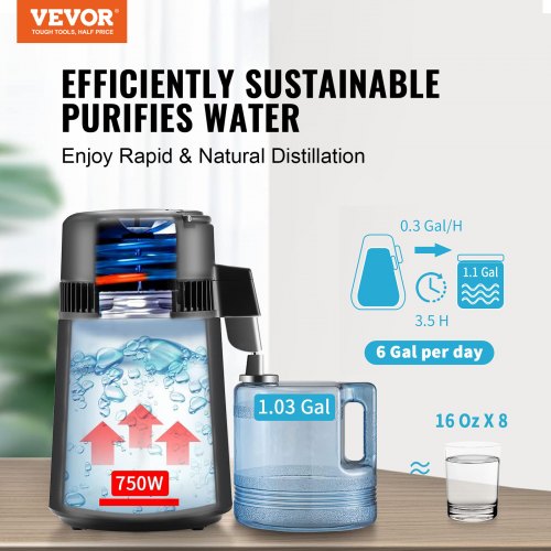 VEVOR Stainless Steel 4L Water Distiller Pure Water Maker Countertop - Black
