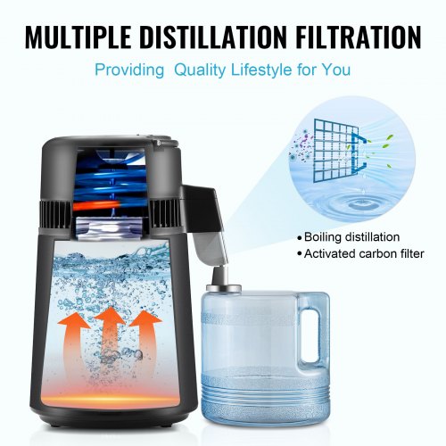 VEVOR Stainless Steel 4L Water Distiller Pure Water Maker Countertop - Black