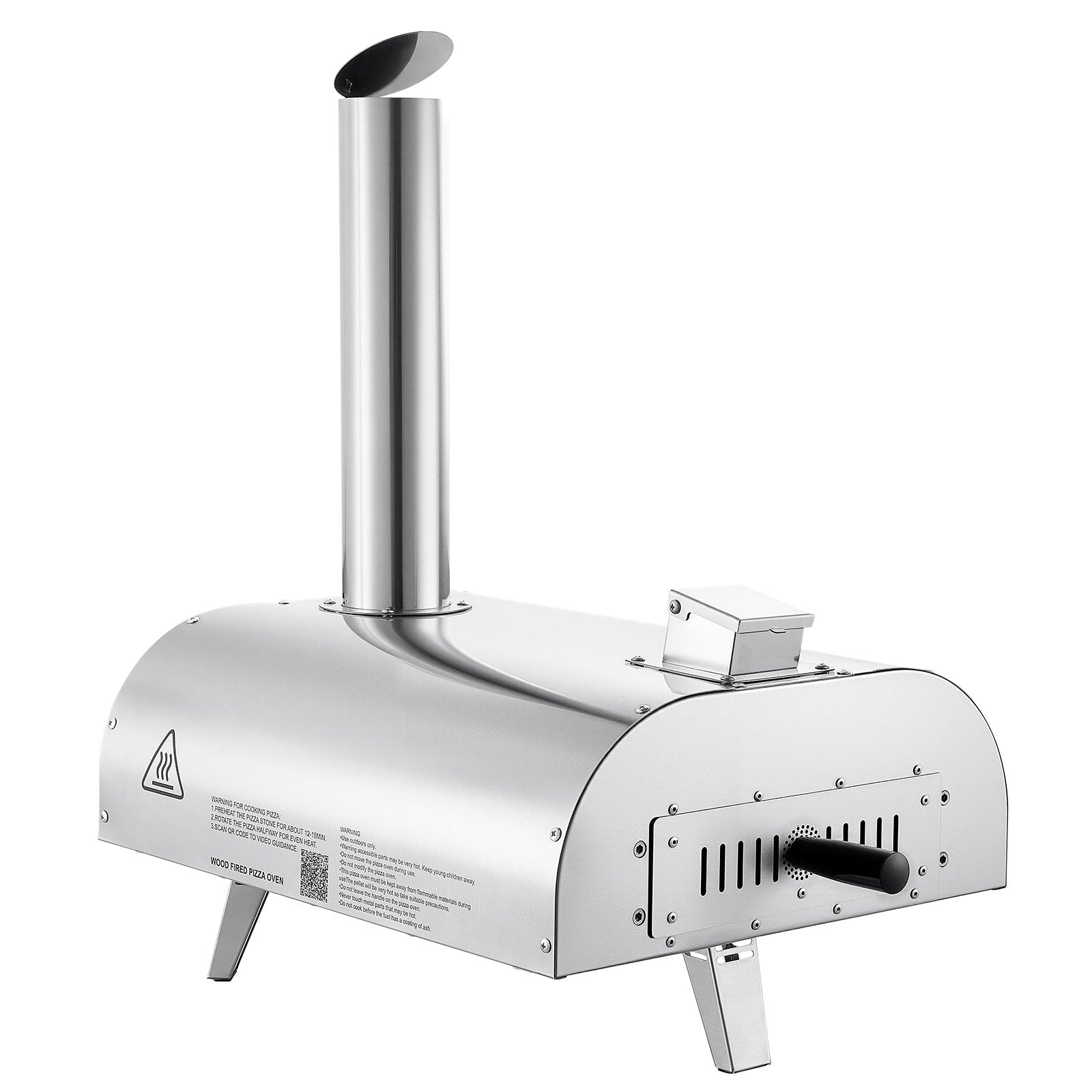 Outdoor Pizza Oven 12in Pellet Portable Wood Fired Stainless Steel Thermometer