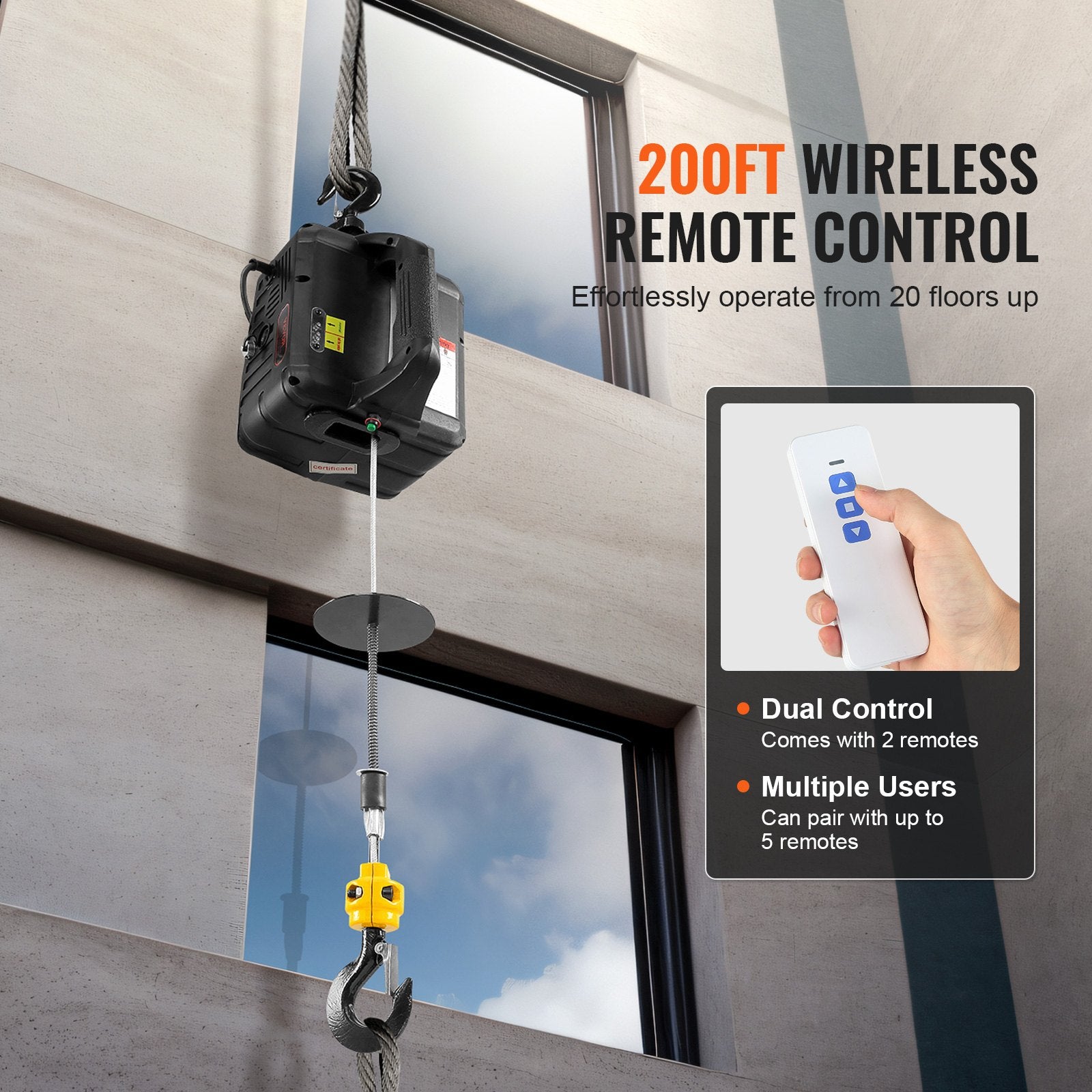 Electric Hoist Winch 2-in-1 Portable Crane 500kg 1500W 7m Height 4m/min Wireless