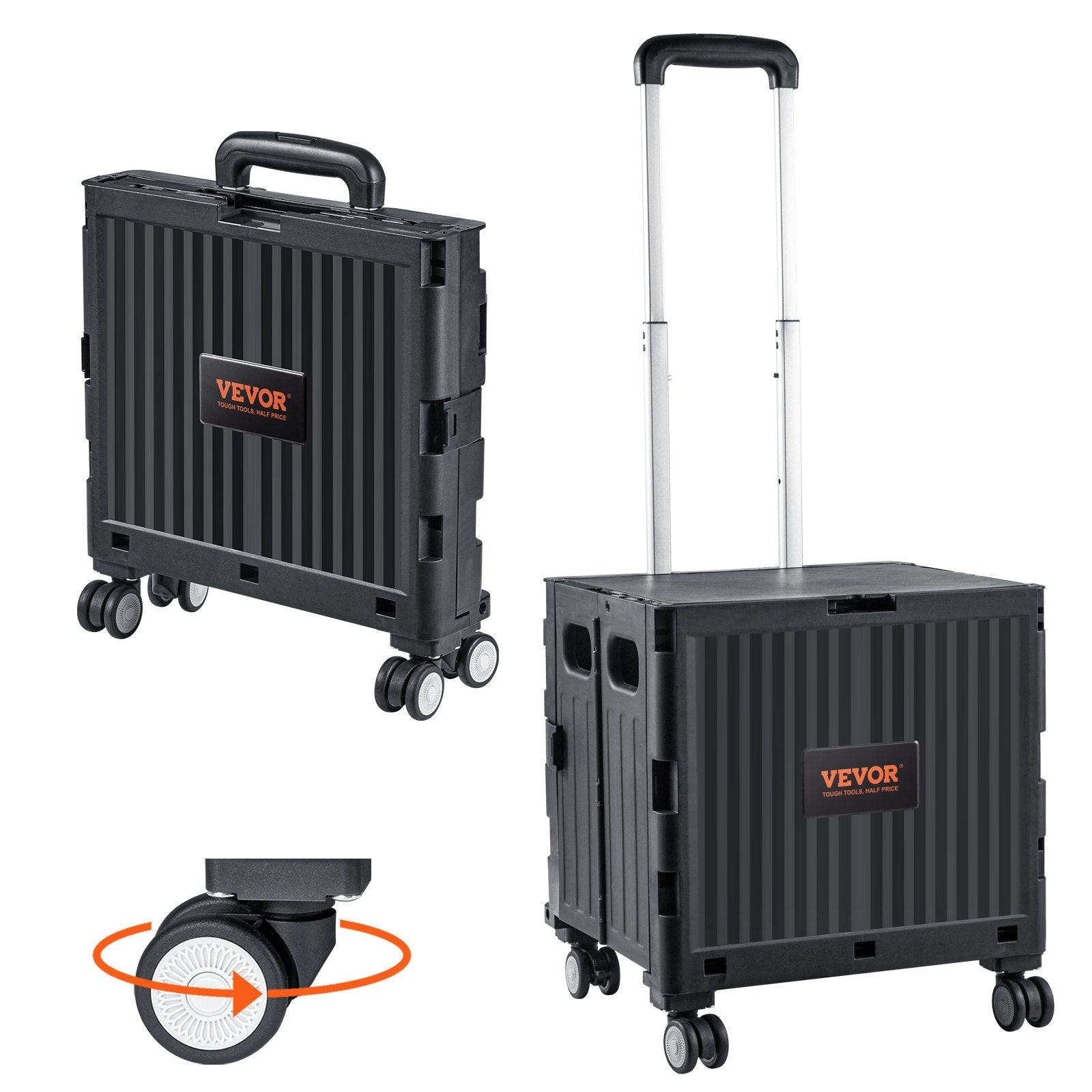 Foldable Utility Cart 50kg Load Capacity Portable Rolling Crate with Handle