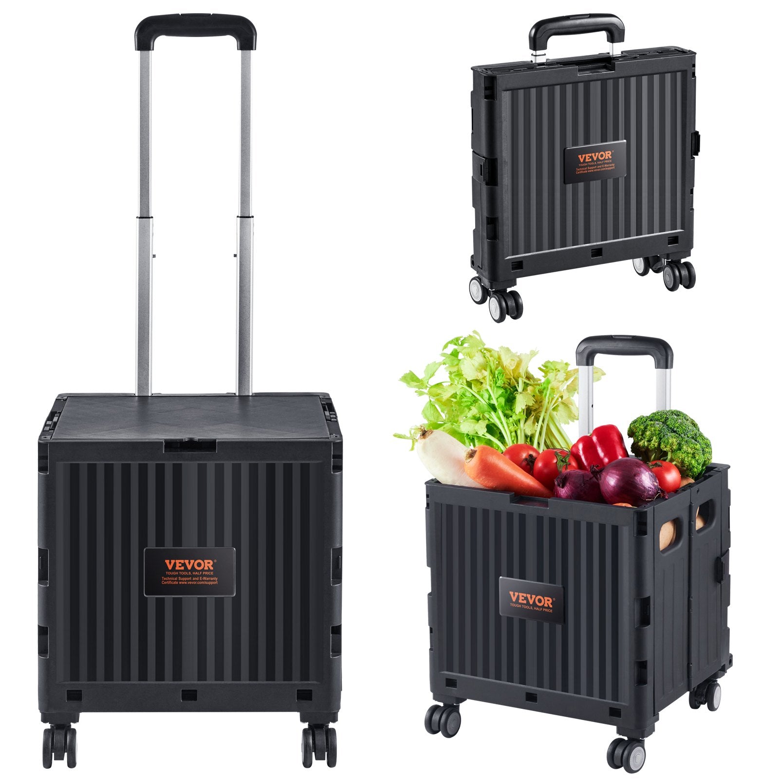 Foldable Utility Cart 50kg Load Capacity Portable Rolling Crate with Handle