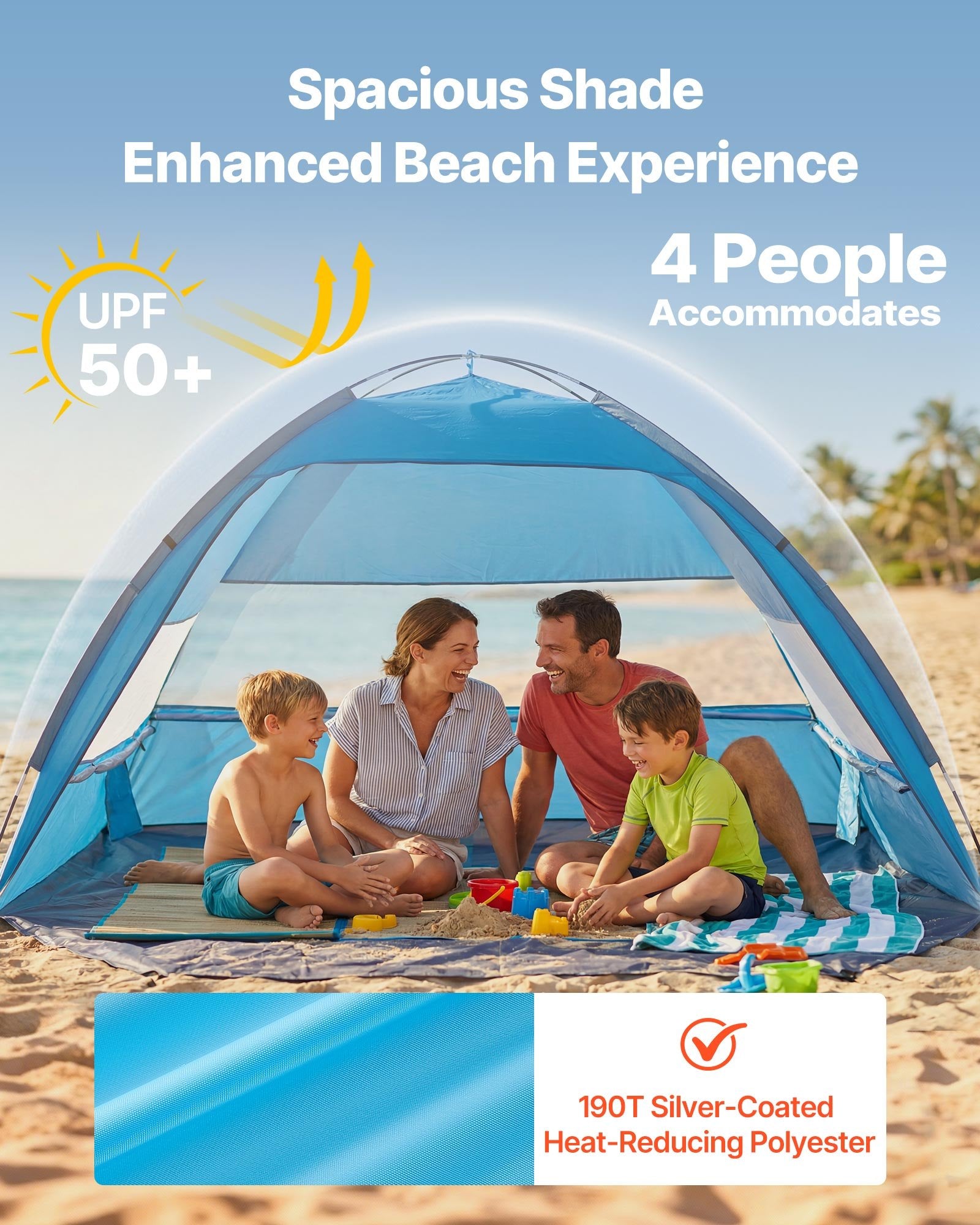 Portable Beach Tent Sun Shelter UPF 50+ Canopy with Carry Bag and Sand Pockets