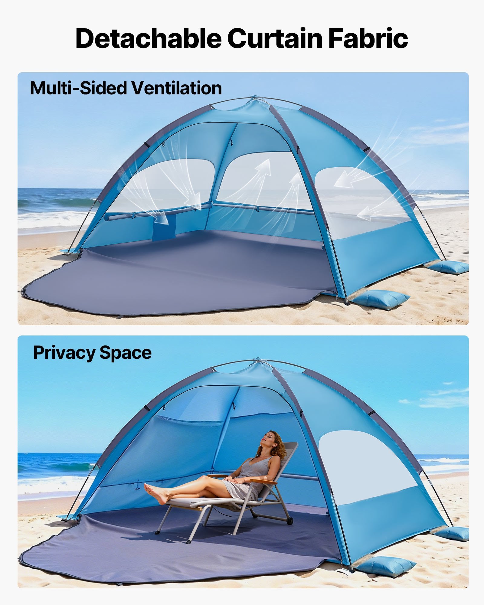 Portable Beach Tent Sun Shelter UPF 50+ Canopy with Carry Bag and Sand Pockets