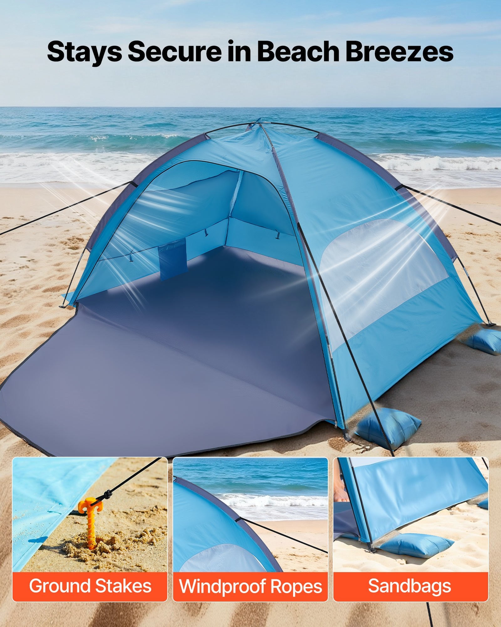 Portable Beach Tent Sun Shelter UPF 50+ Canopy with Carry Bag and Sand Pockets